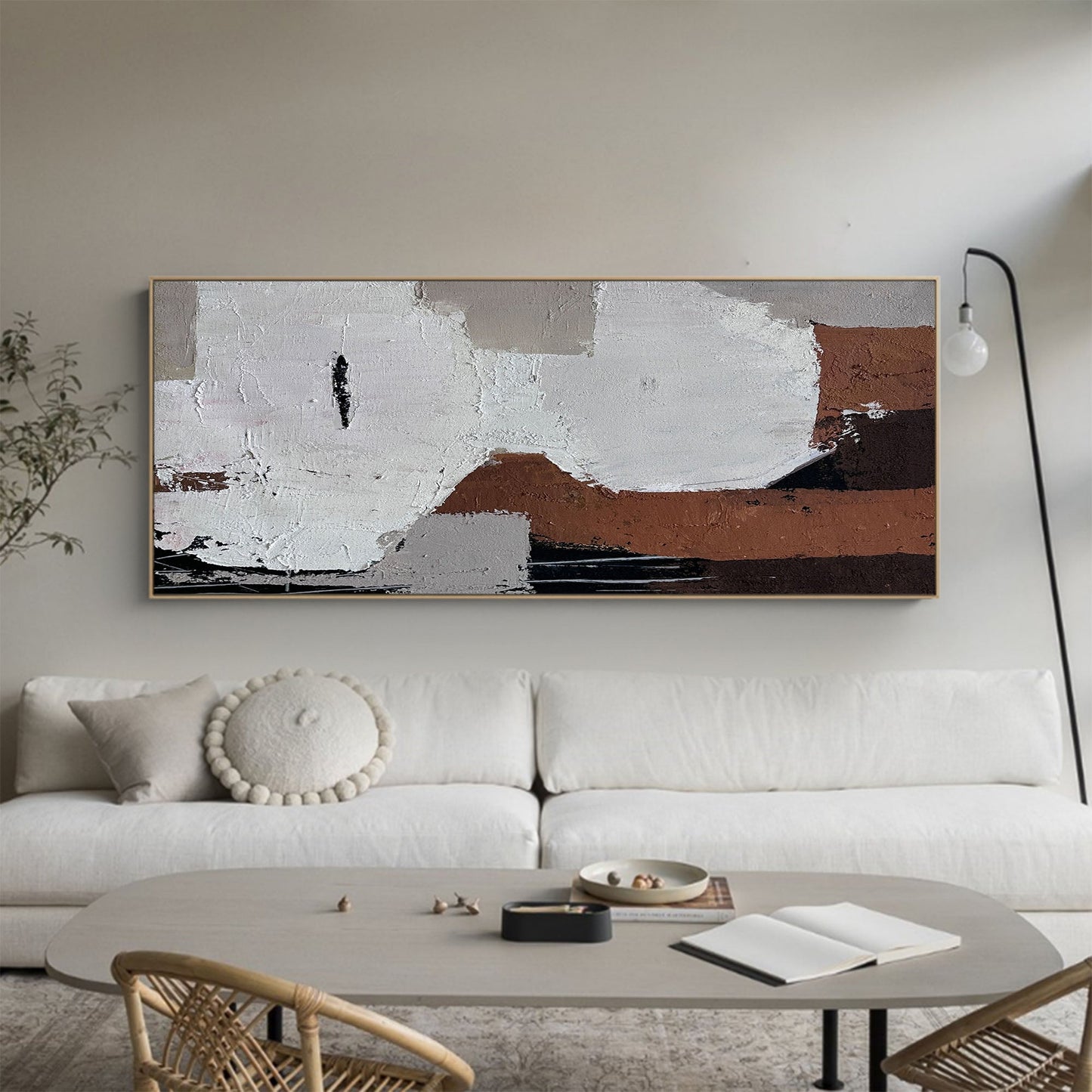 Contemporary Abstract Oil Painting with Neutral Tones and Bold Brushstrokes