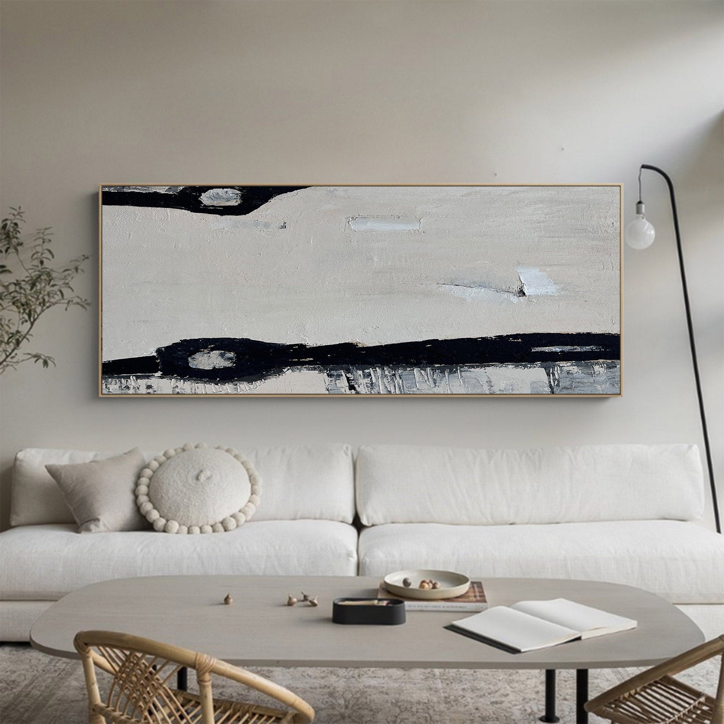 Contemporary Black and White Abstract Oil Painting for Modern Home Decor