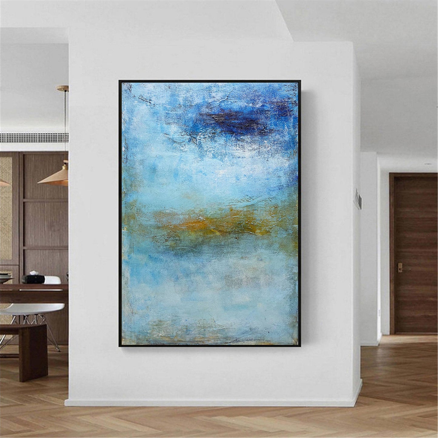 Serene Coastal Wave Oil Painting - Tranquil Ocean Abstract Art for Nautical Decor