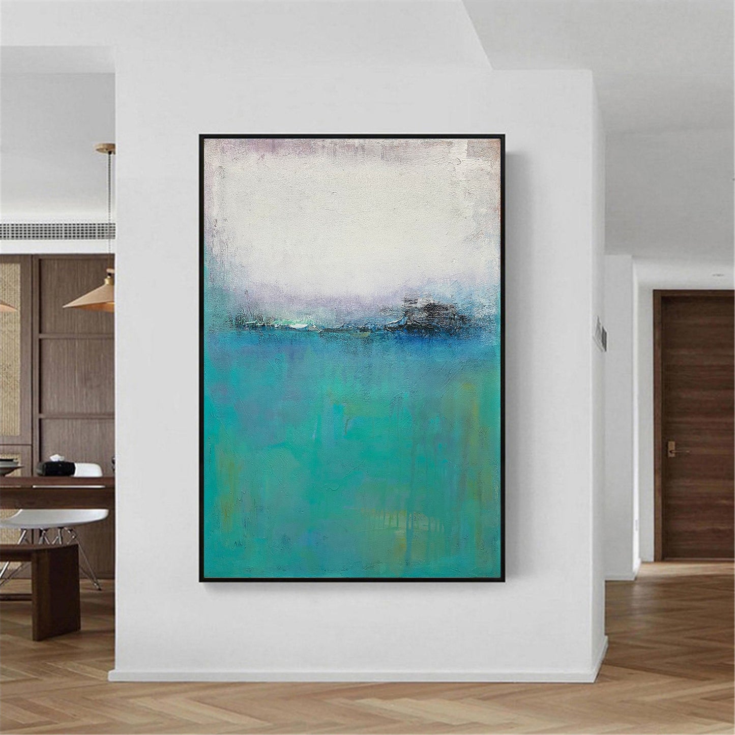 Calm Blue Abstract Oil Painting for Modern Home Decor and Art Collection