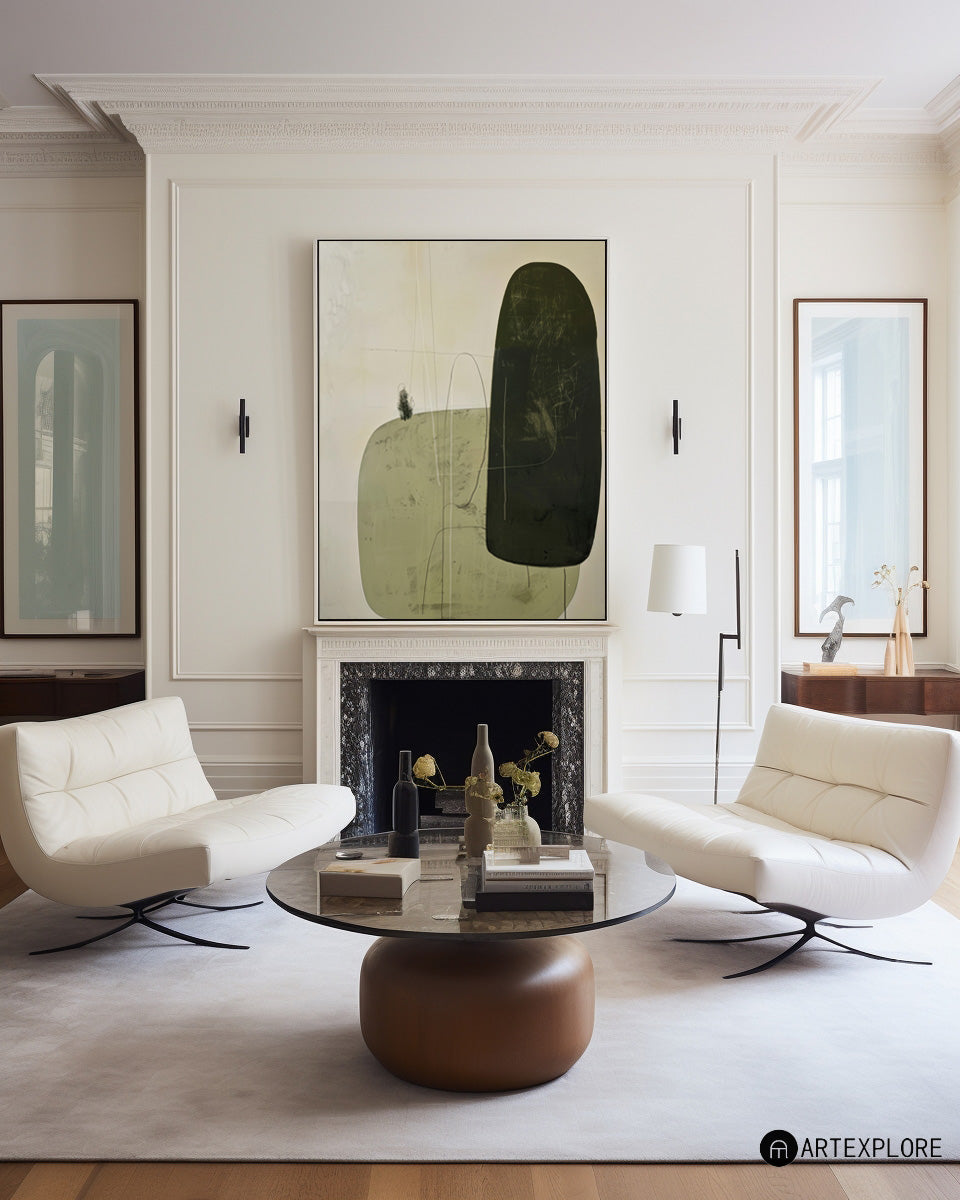 Contemporary Green Abstract Oil Painting for Modern Home Decor