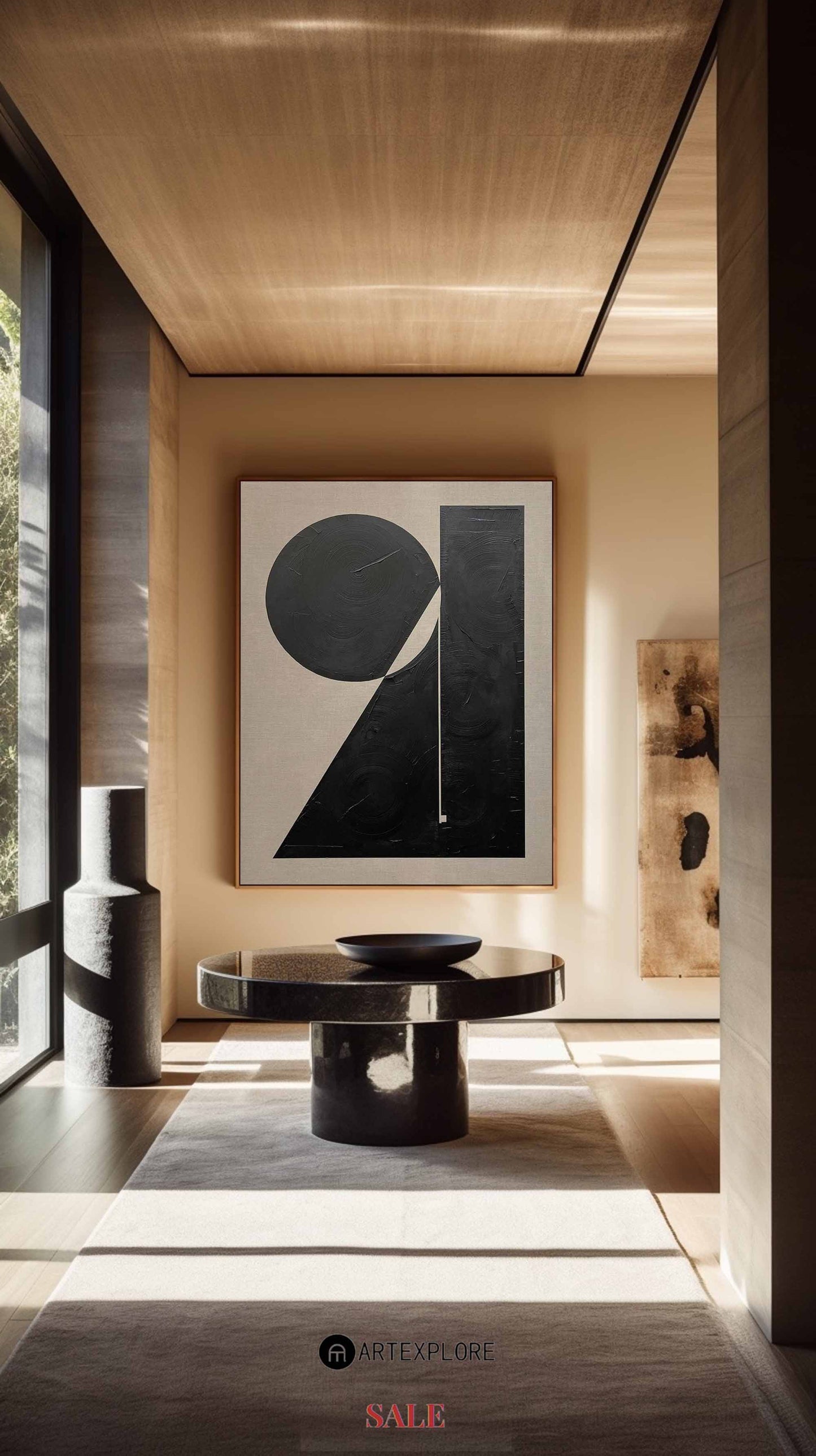 Contemporary Black and White Abstract Oil Painting for Modern Home Decor