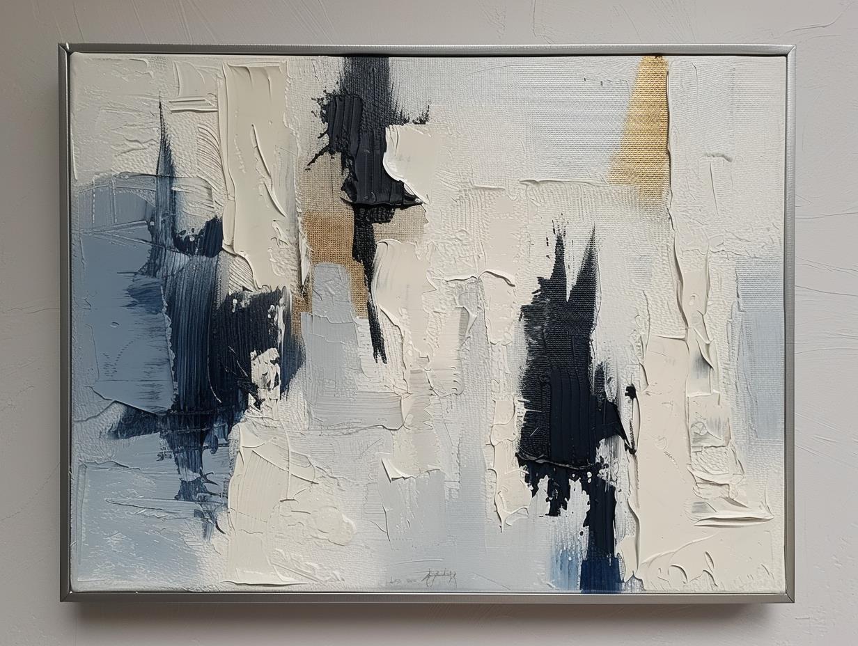 Contemporary Blue and White Abstract Oil Painting for Modern Decor