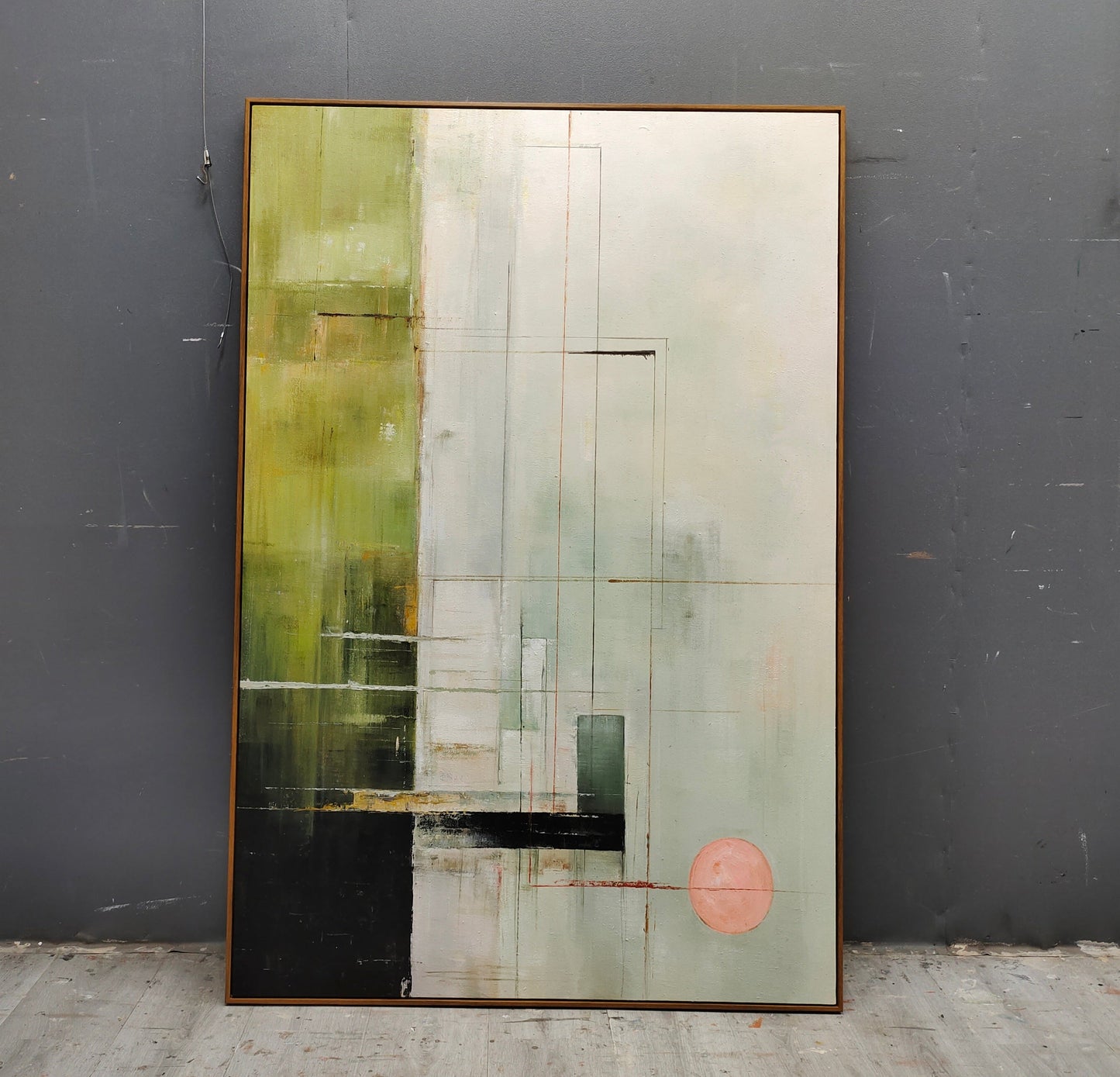 Contemporary Green and Gray Abstract Oil Painting for Modern Art Lovers