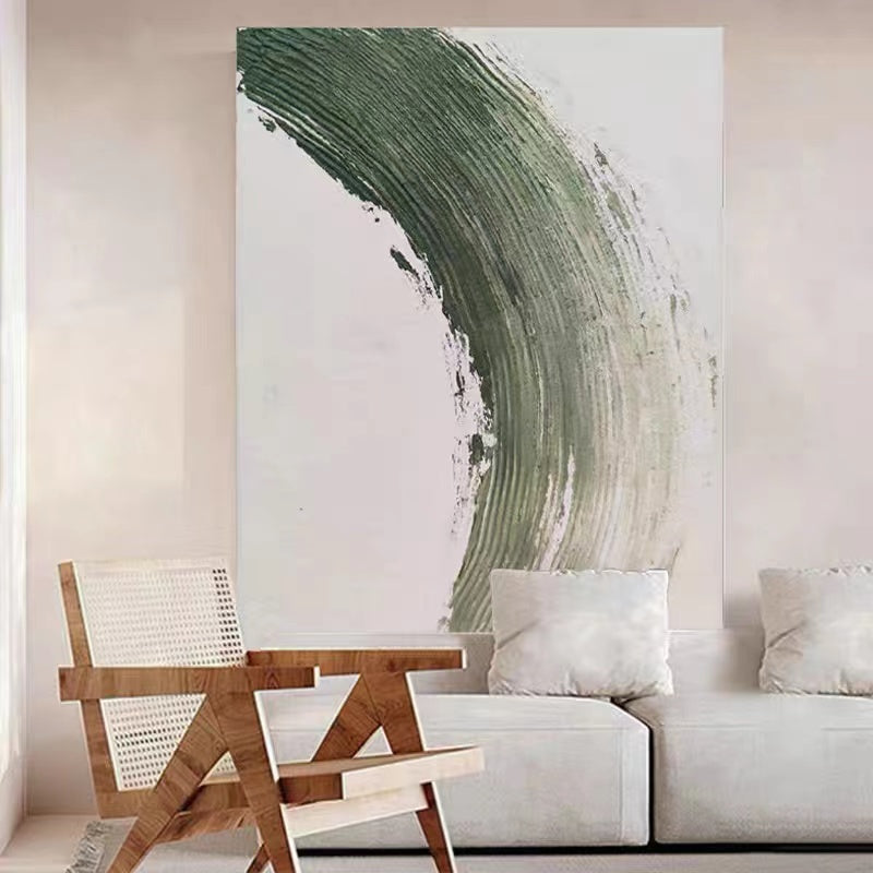 Abstract Green Streak Minimalist Oil Painting