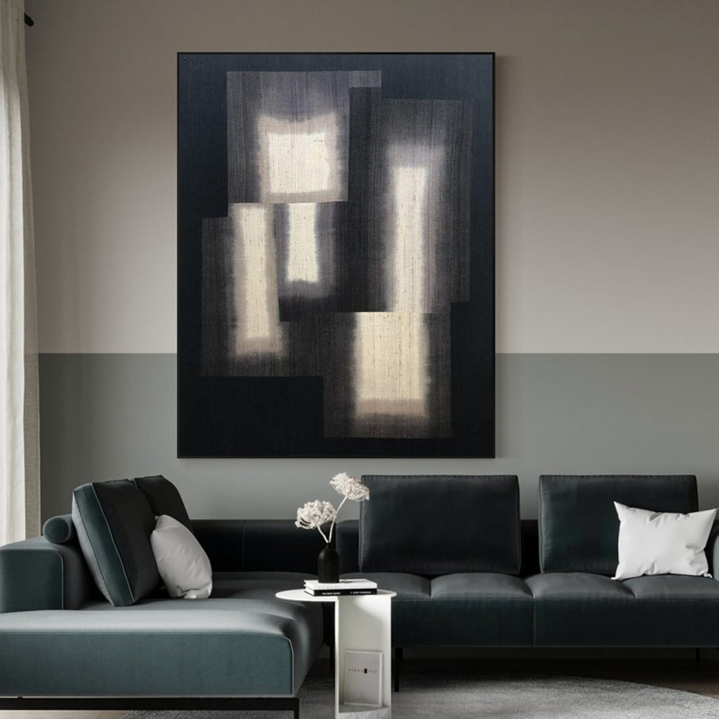 Contemporary Monochrome Abstract Oil Painting for Modern Home Decor