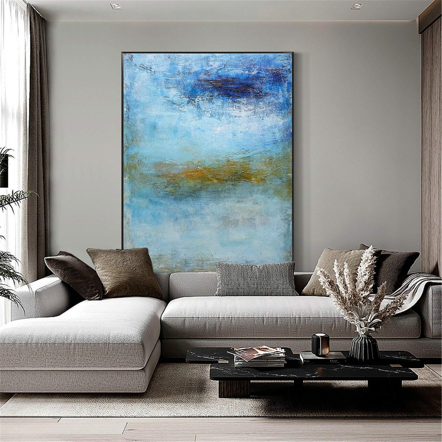 Serene Coastal Wave Oil Painting - Tranquil Ocean Abstract Art for Nautical Decor