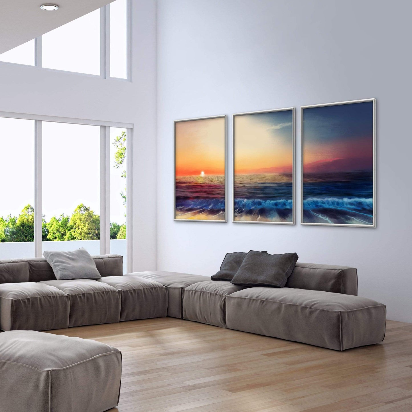 Tranquil Ocean Sunset Oil Painting for Serene Home Decor