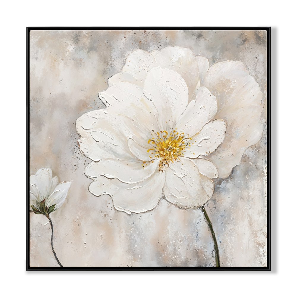 Elegant White Flower Oil Painting with Sunlit Background for Home Decor