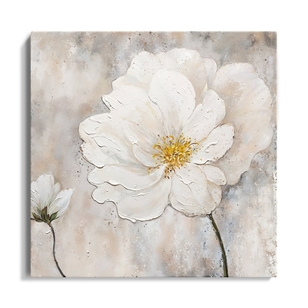 Elegant White Flower Oil Painting with Sunlit Background for Home Decor