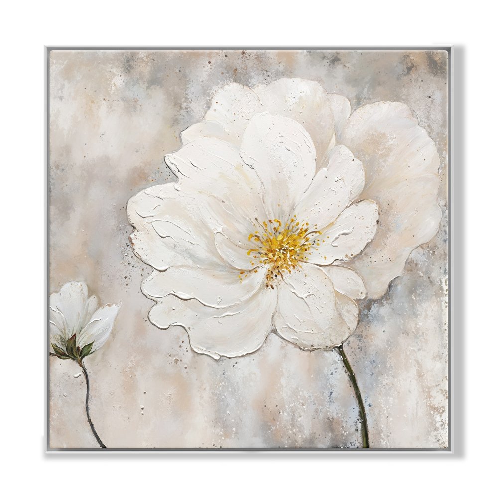 Elegant White Flower Oil Painting with Sunlit Background for Home Decor