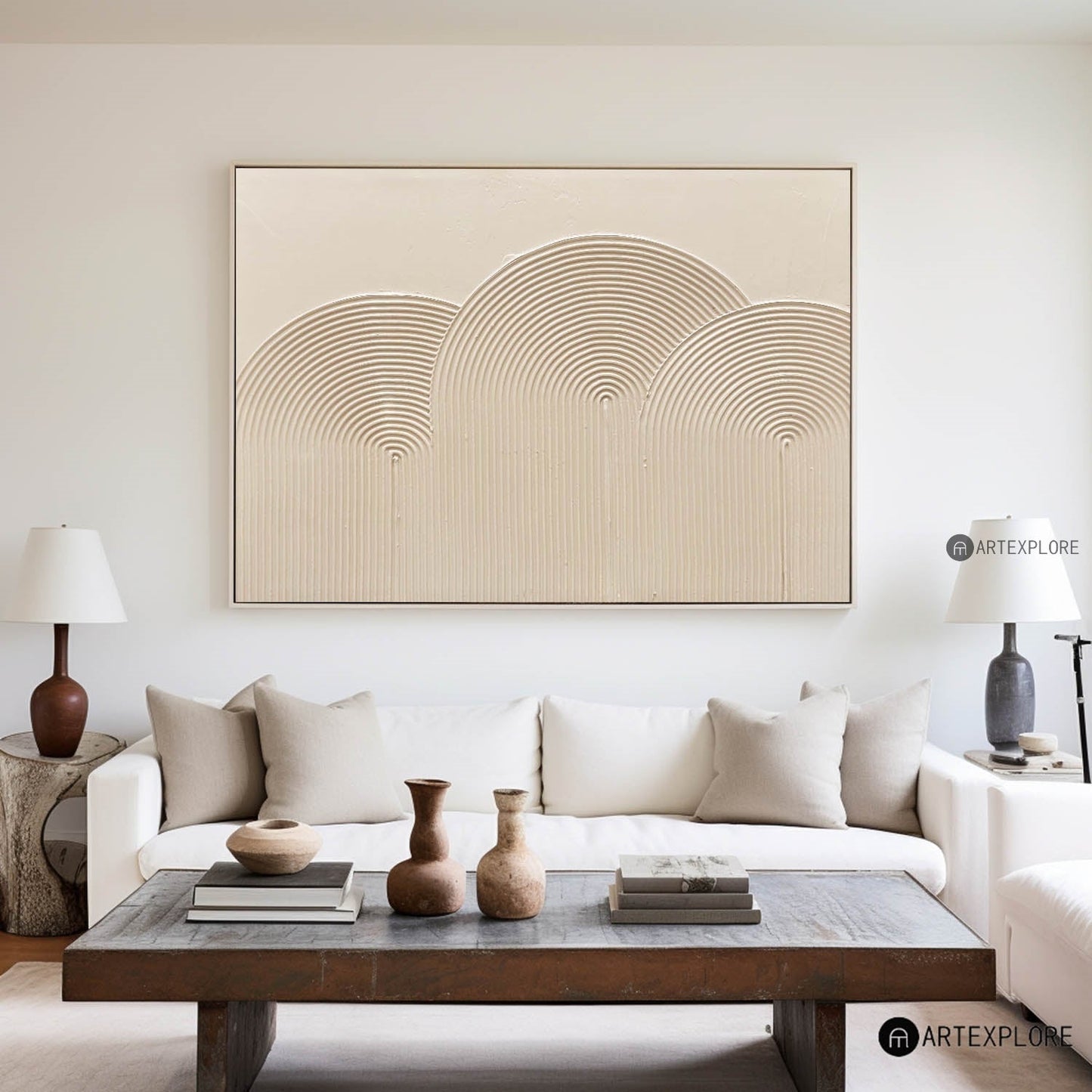 Elegant Beige Minimalist Abstract Oil Painting for Modern Interiors