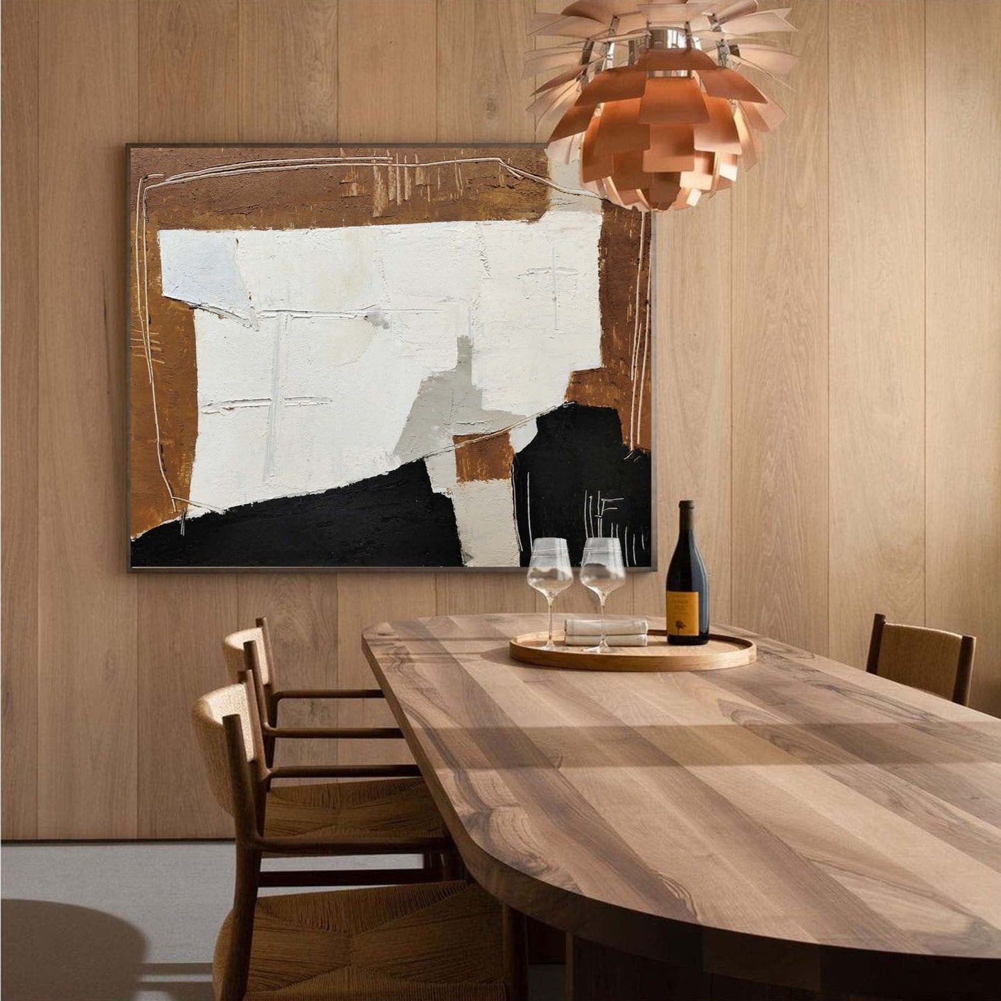 Contemporary Black and Brown Abstract Oil Painting for Modern Home Decor