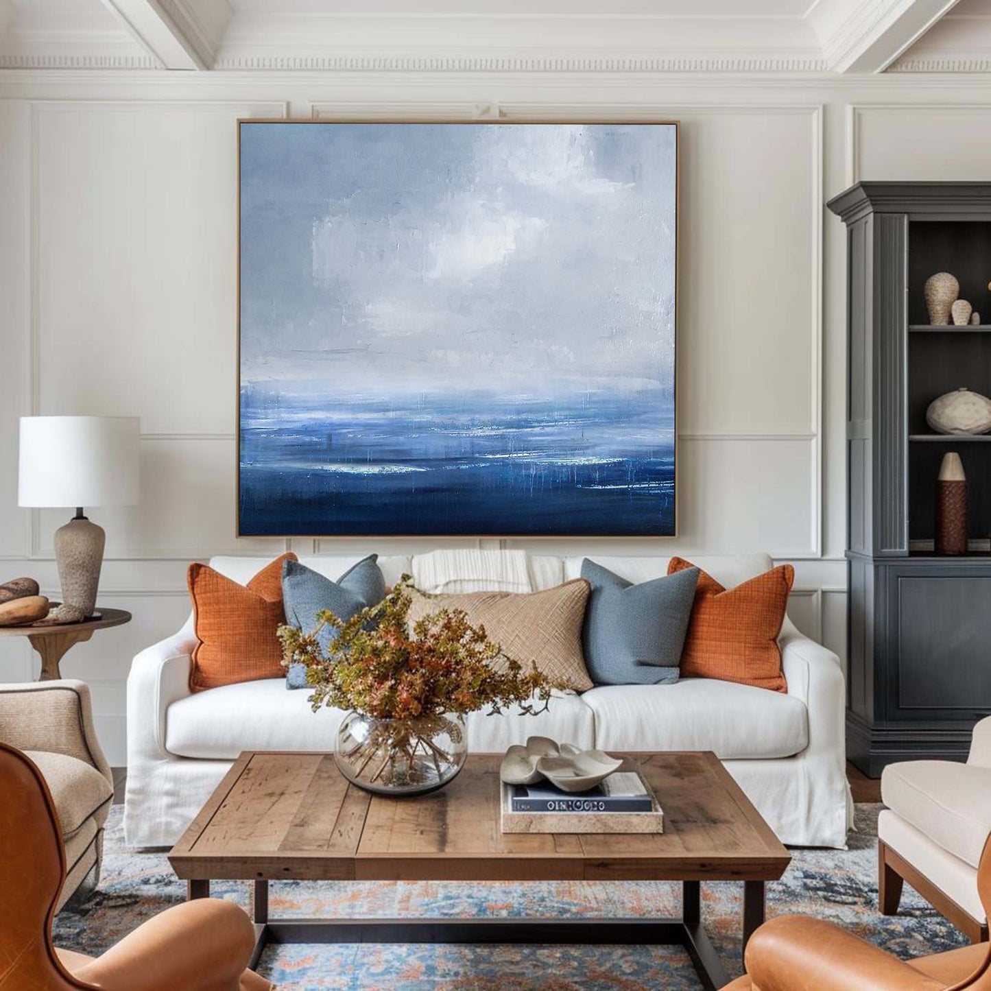 Tranquil Blue Ocean Abstract Painting for Calm Home Decor