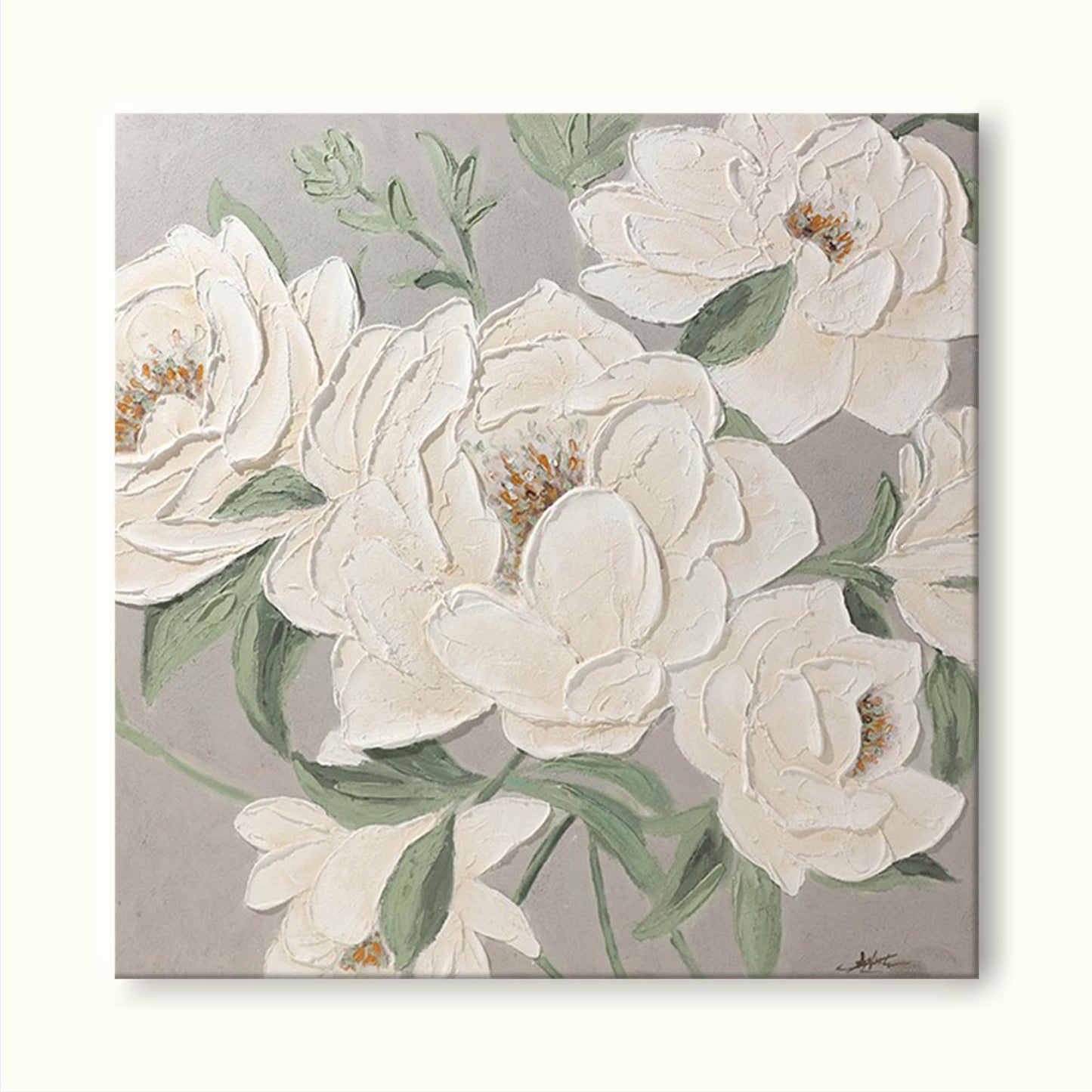 Elegant White Floral Oil Painting for Modern Home Decoration