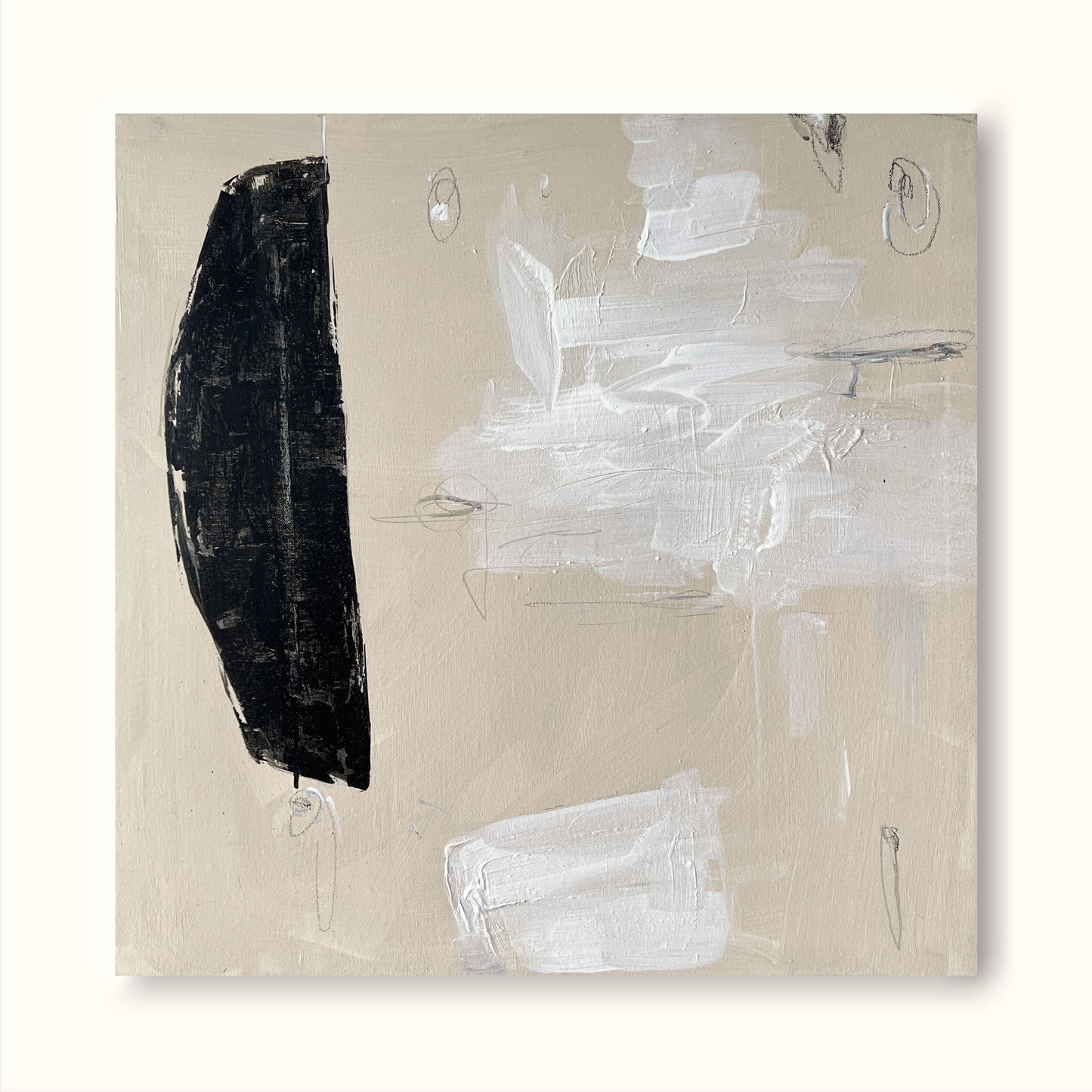 Contemporary Minimalist Black and White Abstract Oil Painting for Modern Home Décor