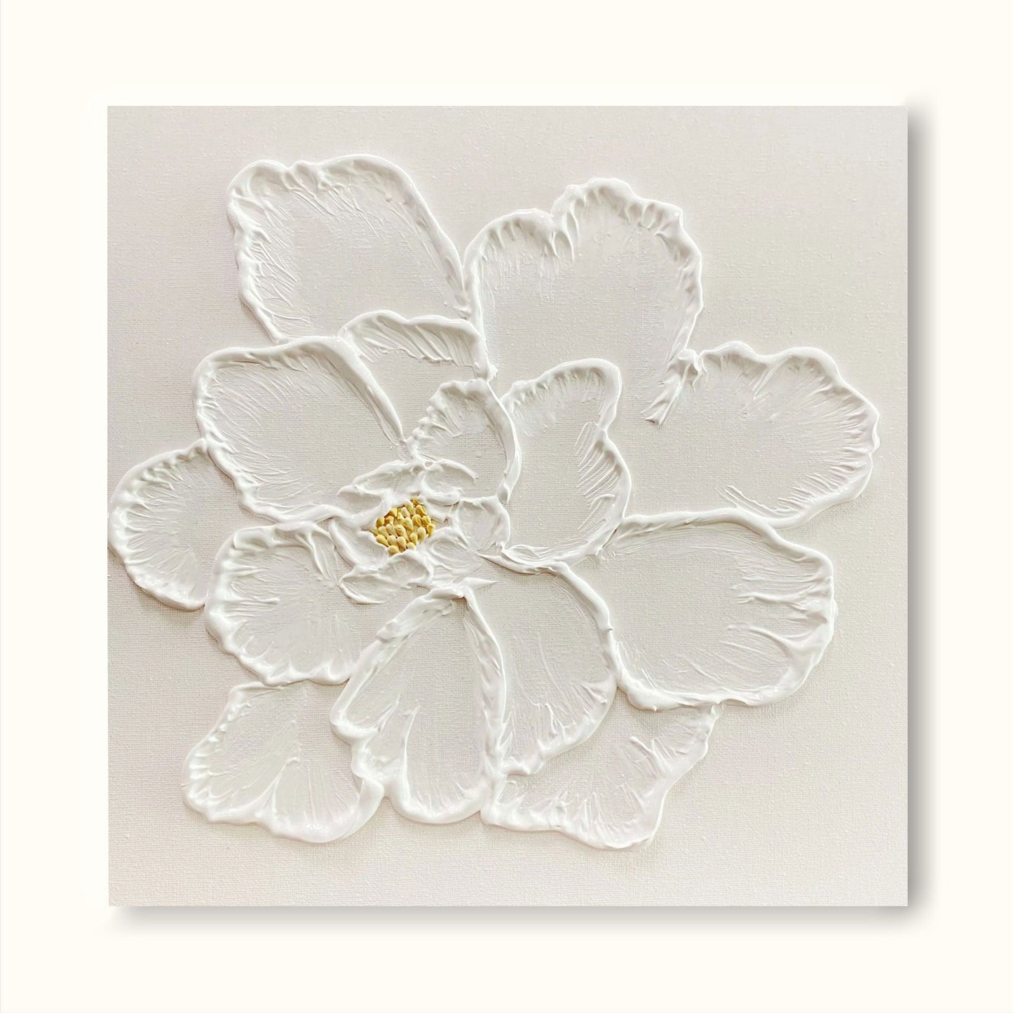 Elegant White Flower Oil Painting for Minimalist Home Decor and Modern Aesthetics