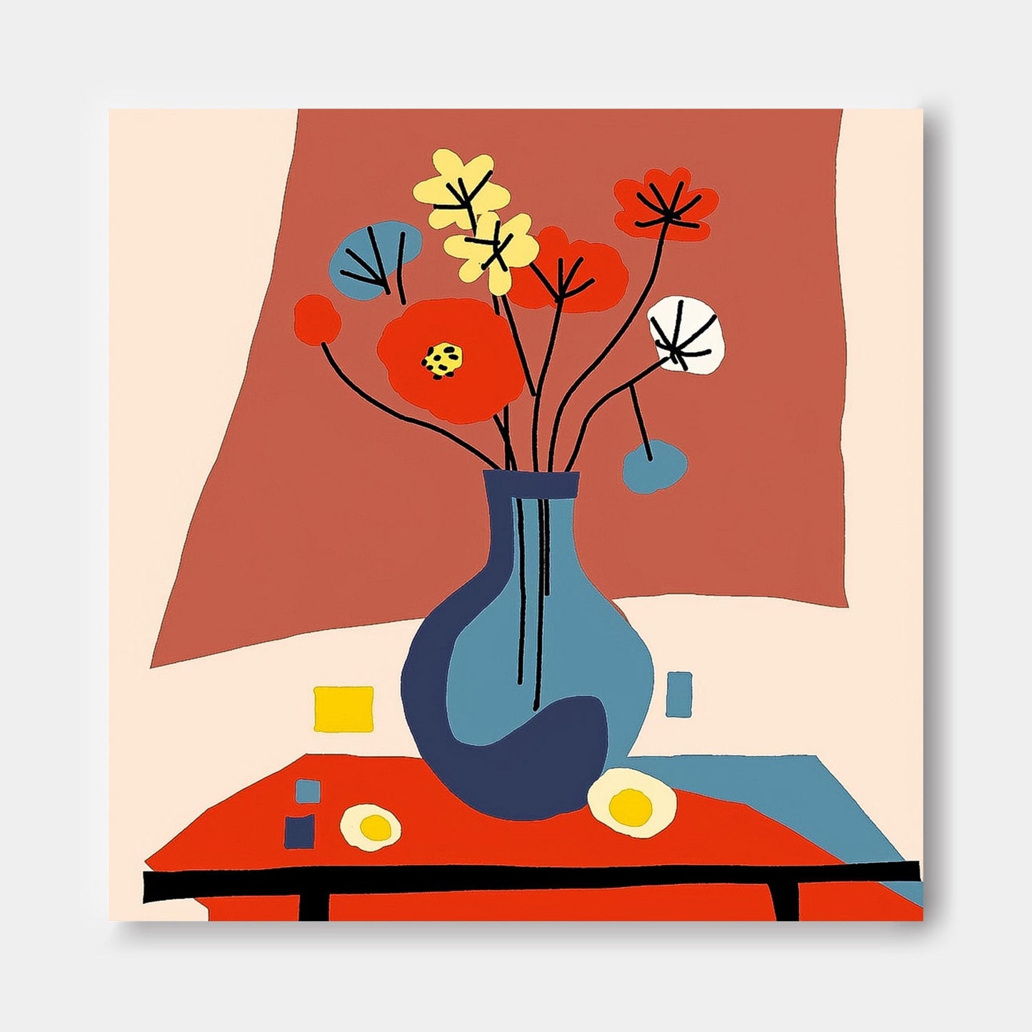 Vibrant Floral Still Life Oil Painting for Colorful Home Decor