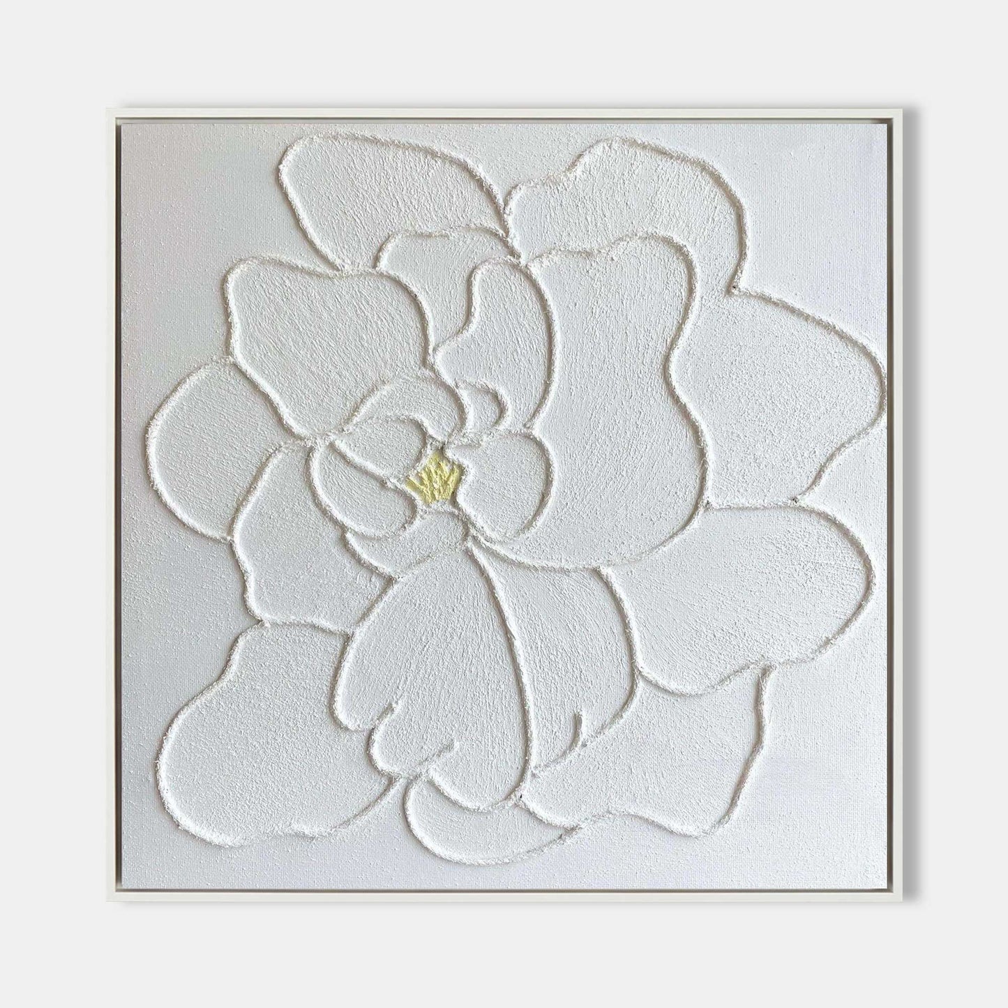 Elegant White Flower Oil Painting with Textured Plaster Finish for Home Decor