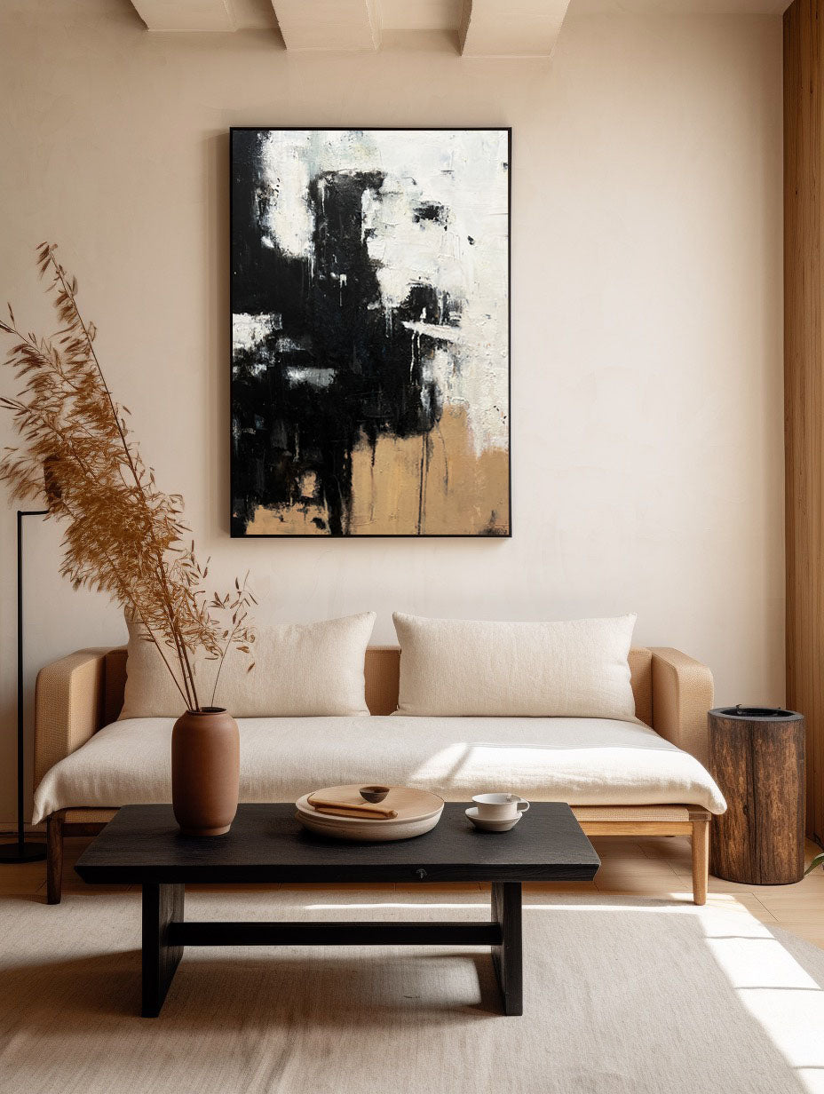 Contemporary Black and White Abstract Oil Painting for Modern Home Decor