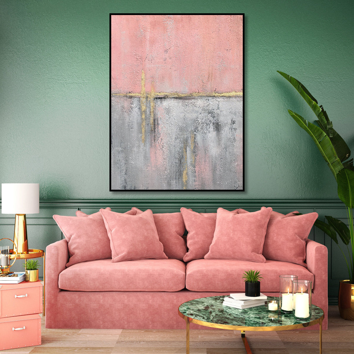 Abstract Pink and Gray Oil Painting for Modern Home Decor