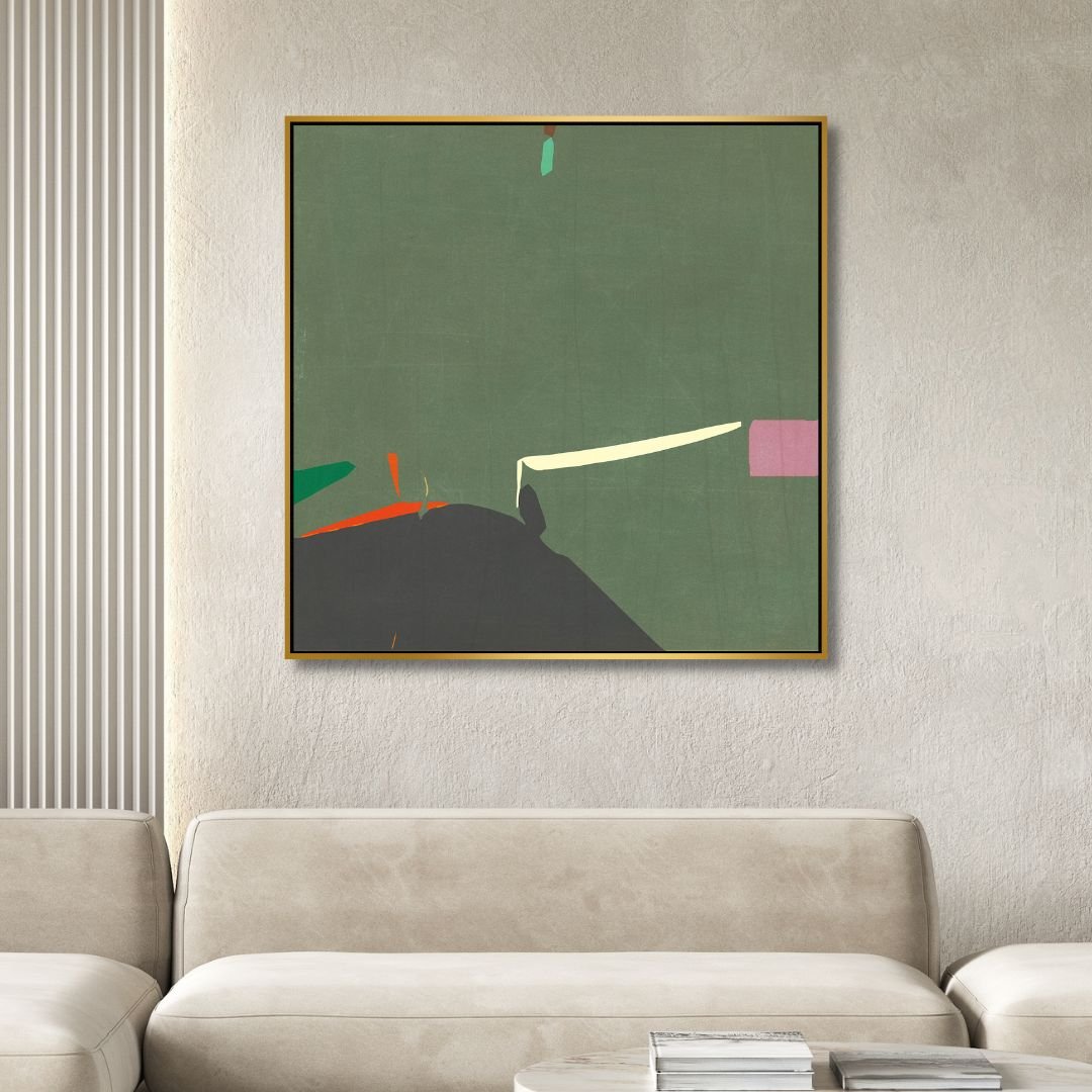 Minimalist Green Abstract Oil Painting of a Cellist - Modern Art for Contemporary Spaces