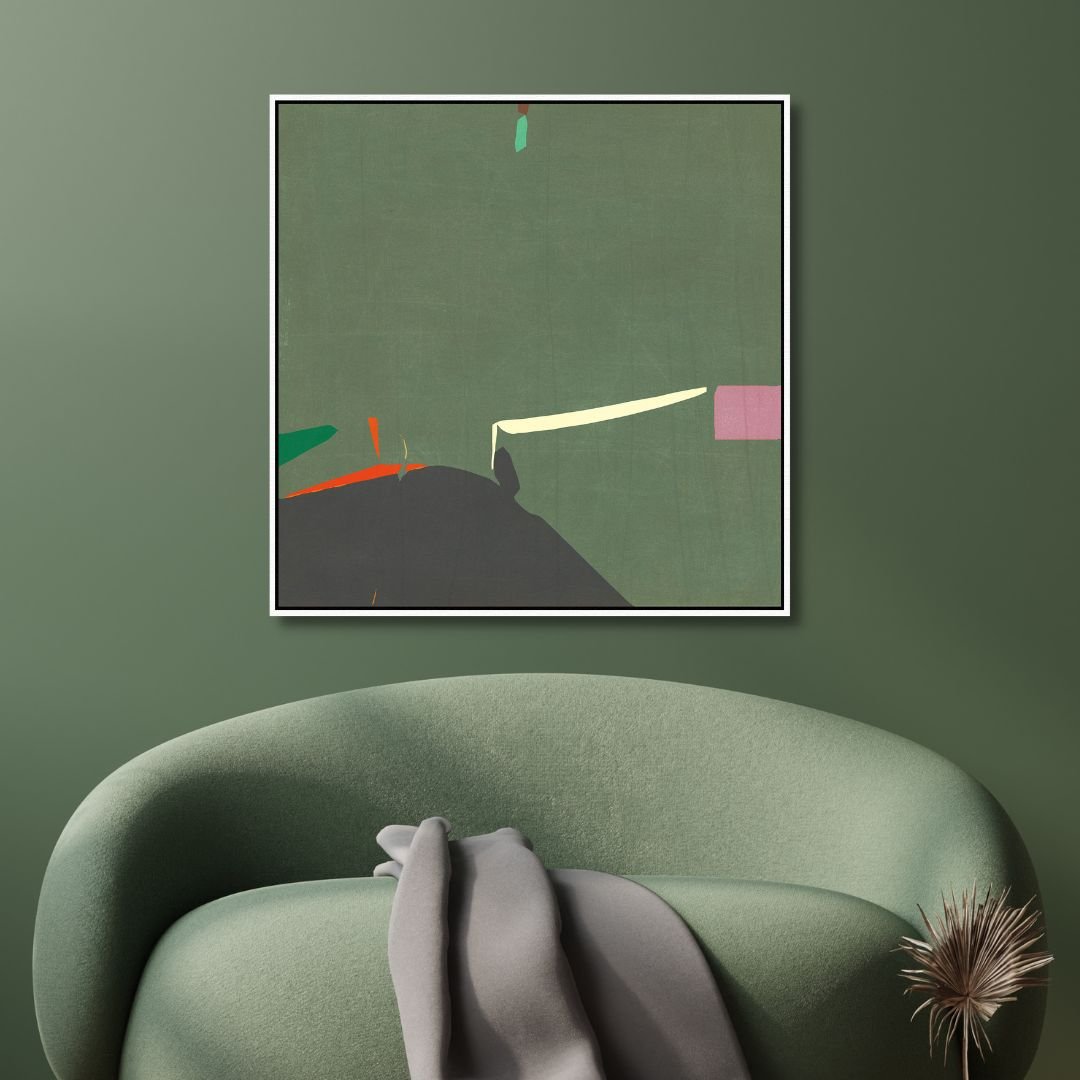 Minimalist Green Abstract Oil Painting of a Cellist - Modern Art for Contemporary Spaces