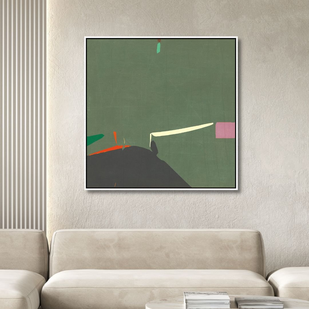 Minimalist Green Abstract Oil Painting of a Cellist - Modern Art for Contemporary Spaces