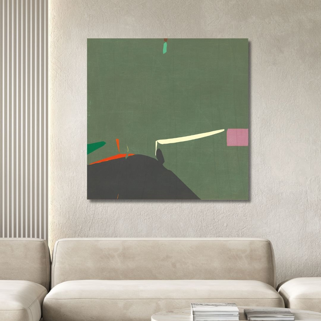 Minimalist Green Abstract Oil Painting of a Cellist - Modern Art for Contemporary Spaces