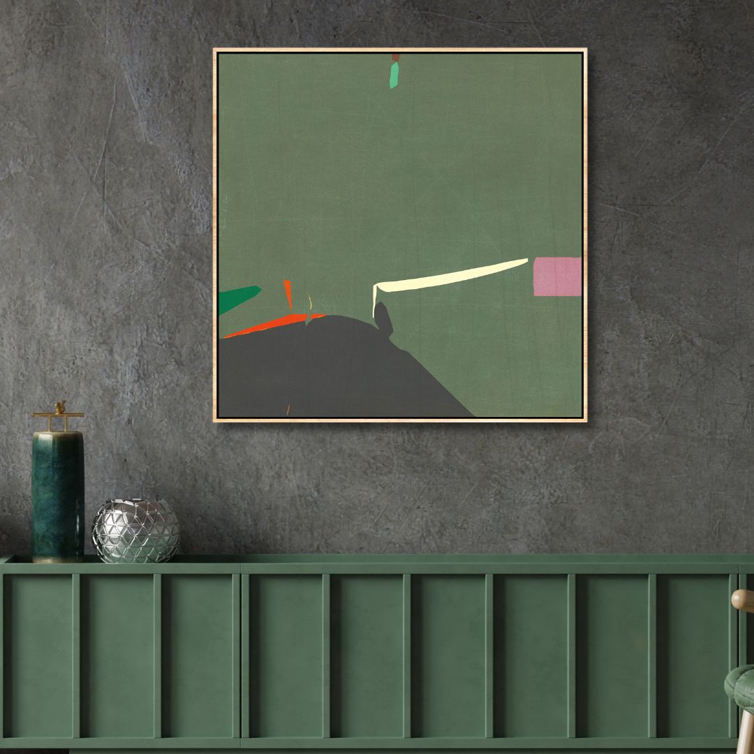Minimalist Green Abstract Oil Painting of a Cellist - Modern Art for Contemporary Spaces
