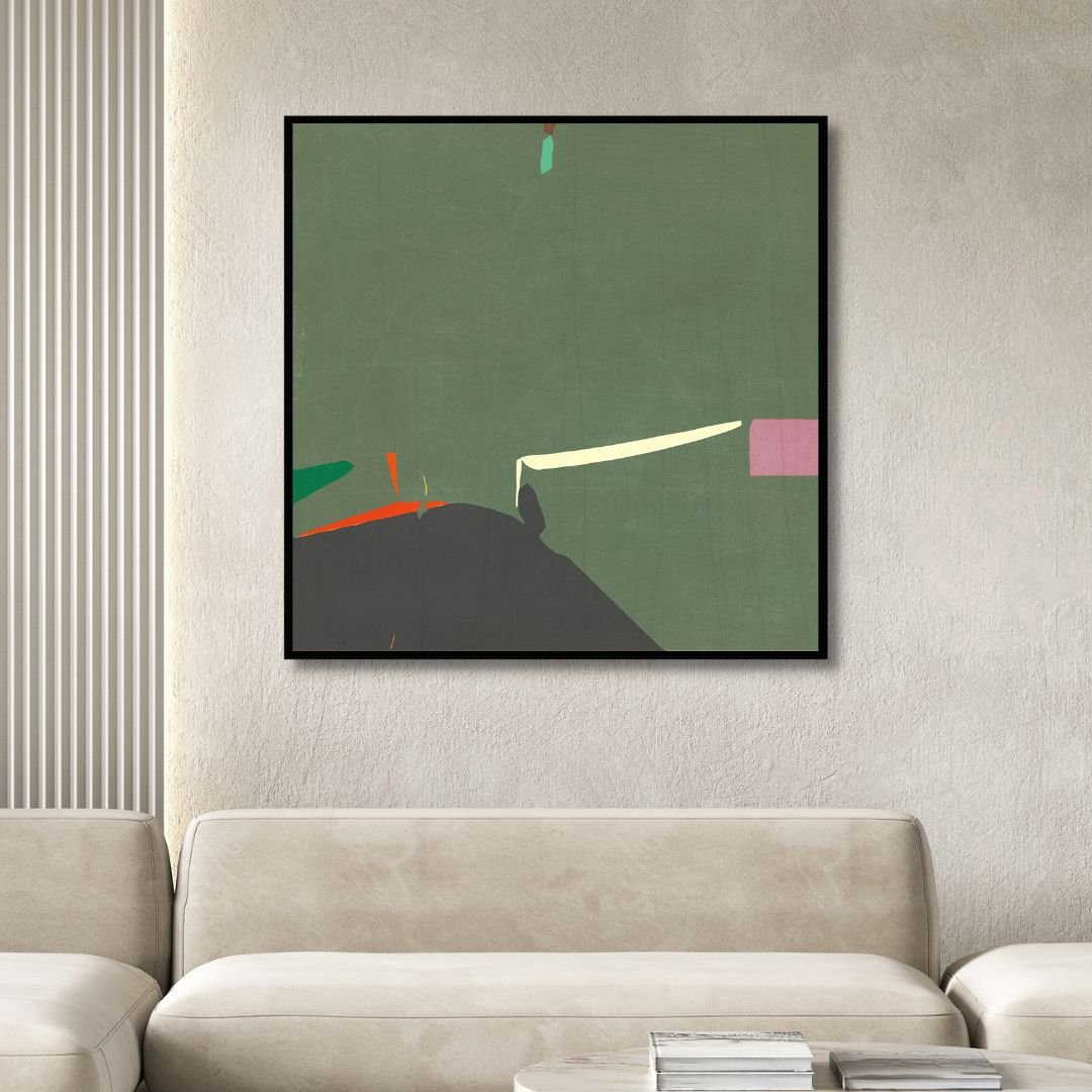Minimalist Green Abstract Oil Painting of a Cellist - Modern Art for Contemporary Spaces