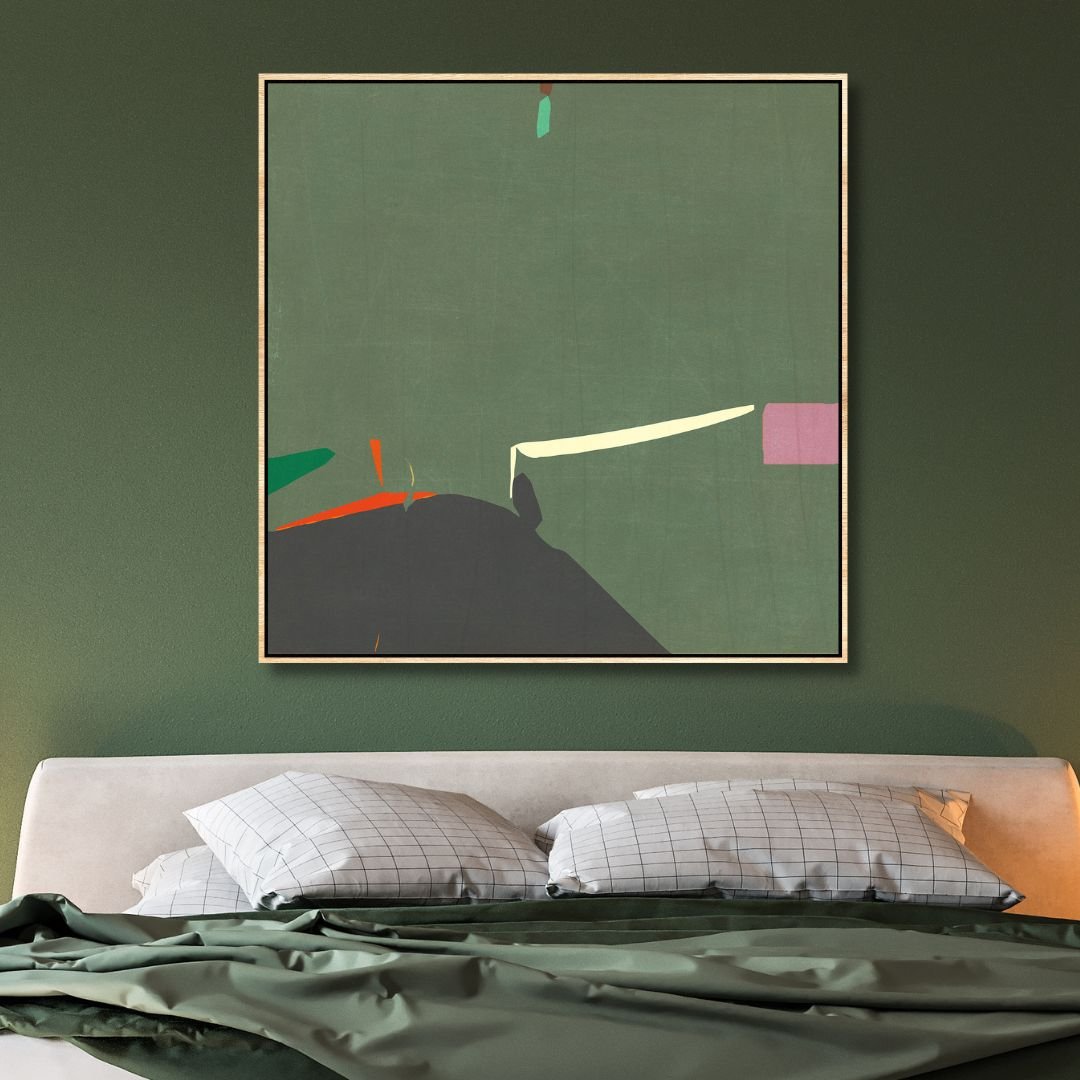 Minimalist Green Abstract Oil Painting of a Cellist - Modern Art for Contemporary Spaces