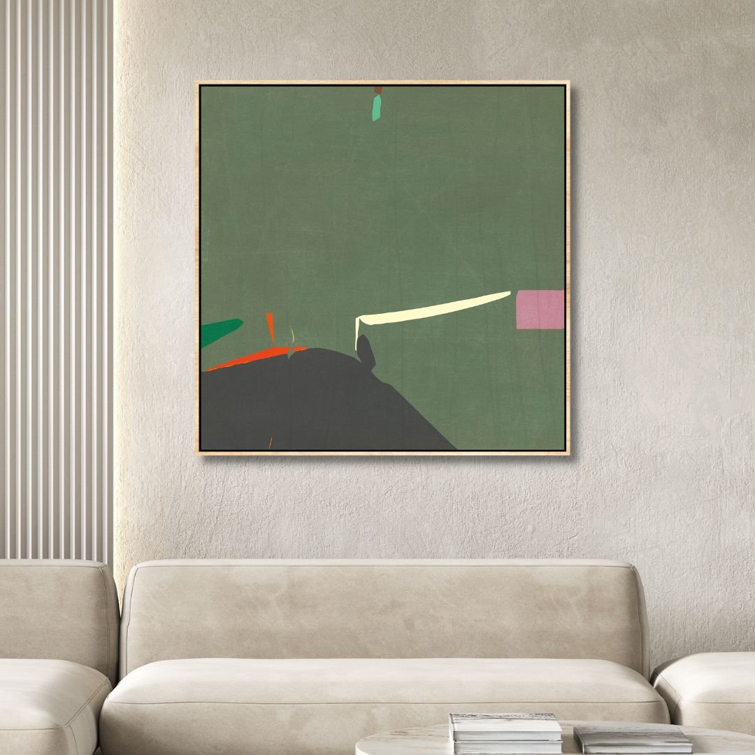 Minimalist Green Abstract Oil Painting of a Cellist - Modern Art for Contemporary Spaces