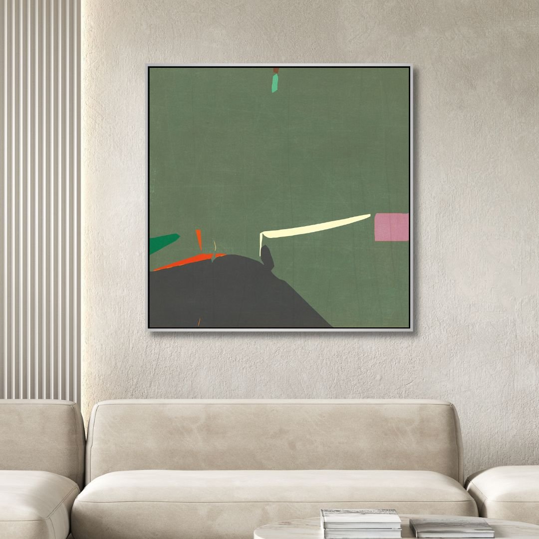 Minimalist Green Abstract Oil Painting of a Cellist - Modern Art for Contemporary Spaces