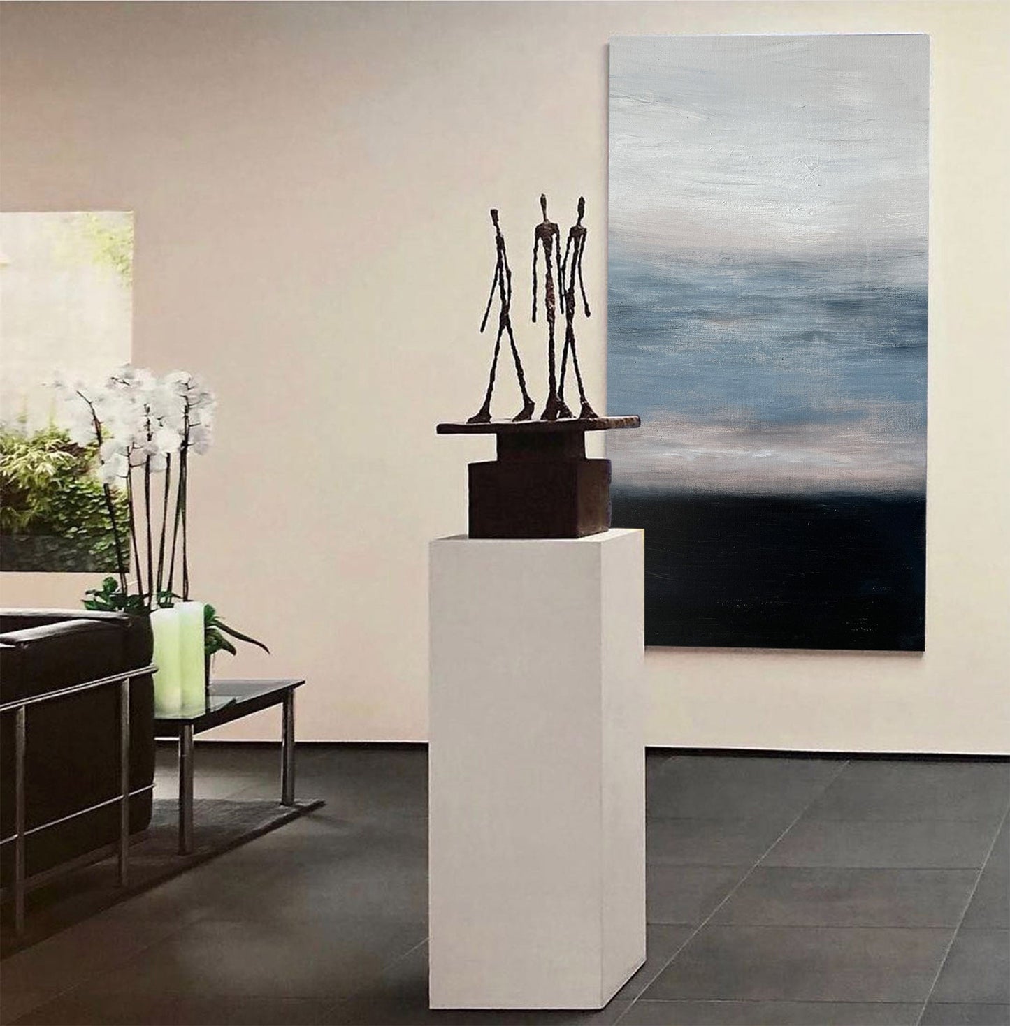 Contemporary Blue Abstract Oil Painting for Modern Home Decor