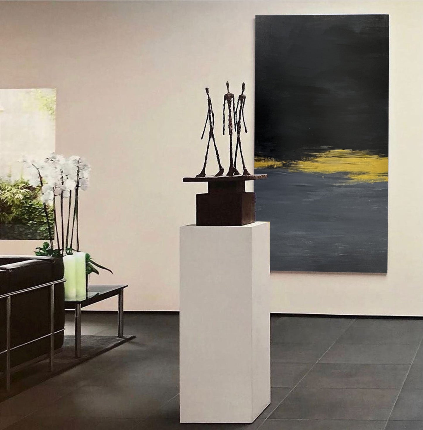 Contemporary Black and Gold Abstract Oil Painting for Modern Home Décor