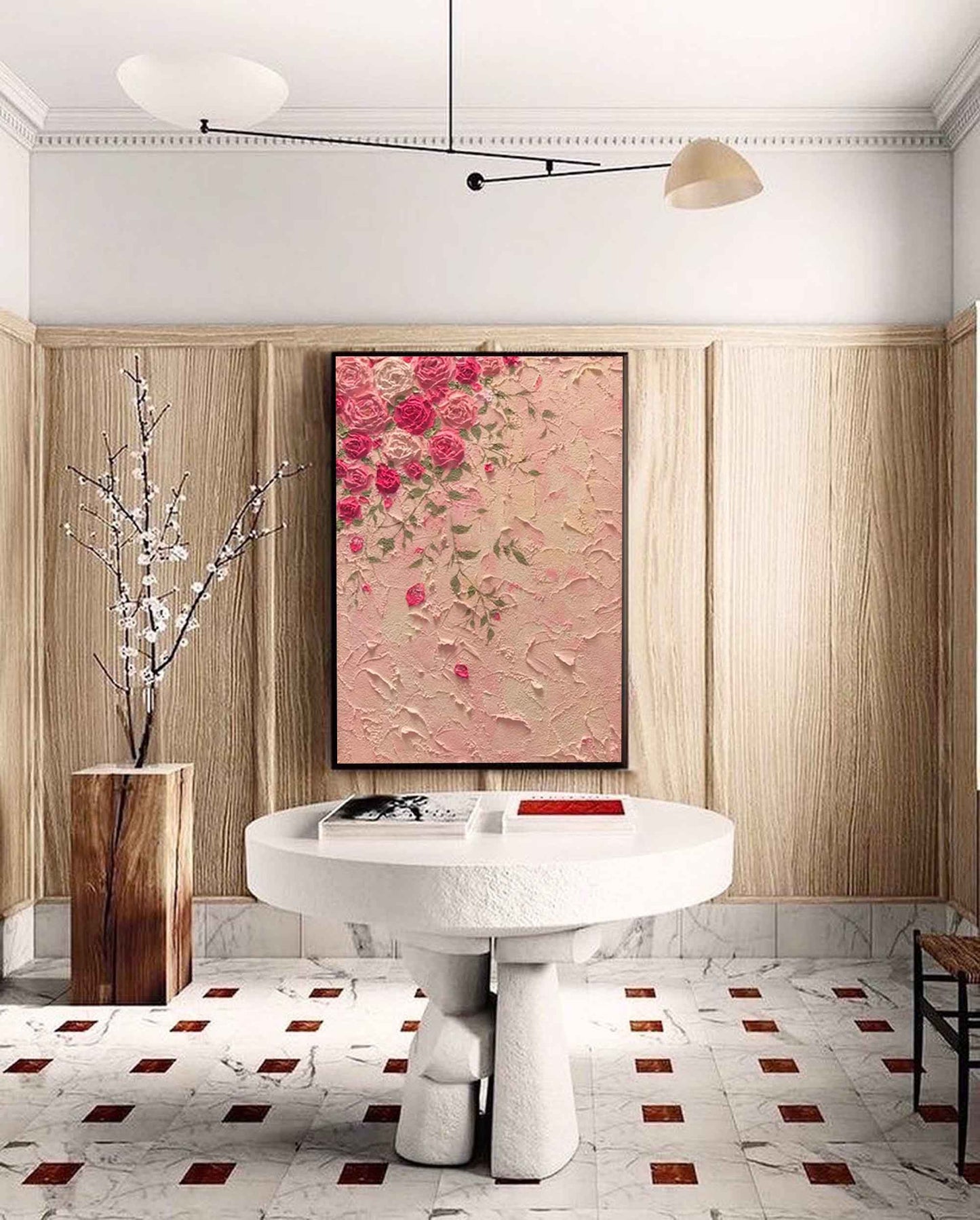 Elegant Pink Rose Oil Painting for Floral Home Décor