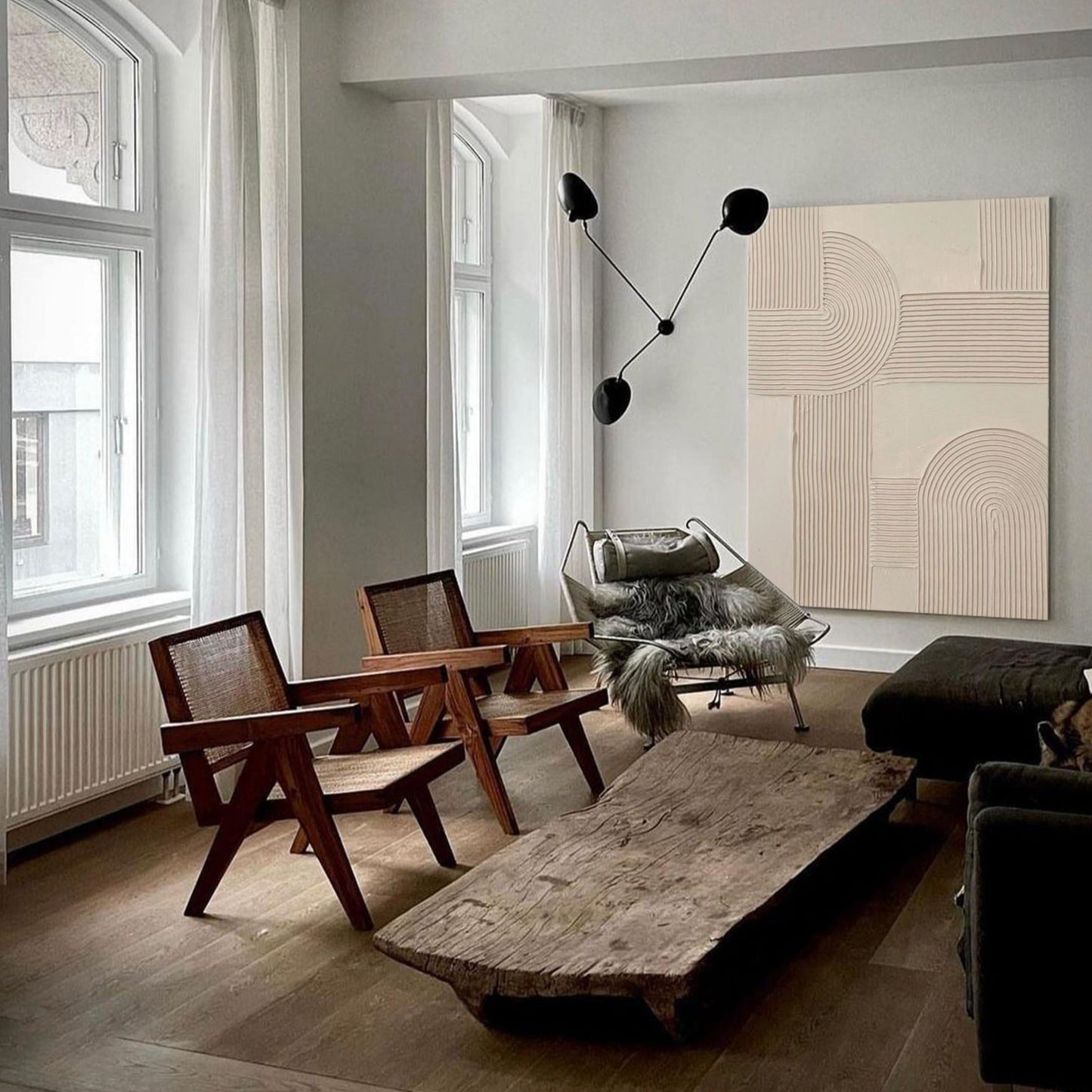 Contemporary Beige Abstract Relief Artwork for Modern Home Decor