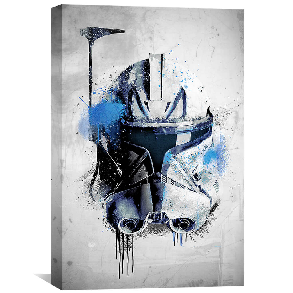 Abstract Clone Helmet Oil Painting with Blue Accents for Modern Decor