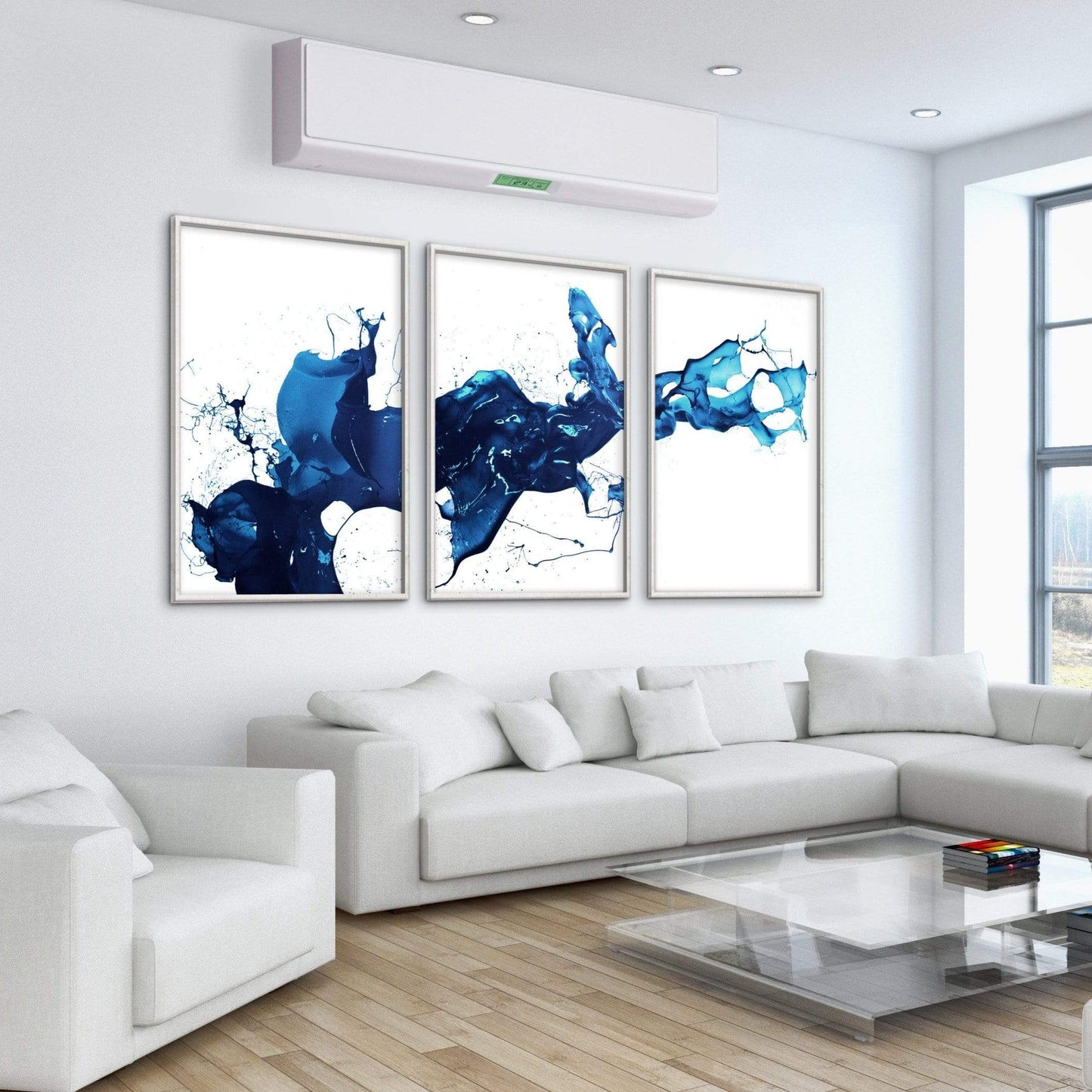 Abstract Blue Flow Oil Painting for Modern Home Decor