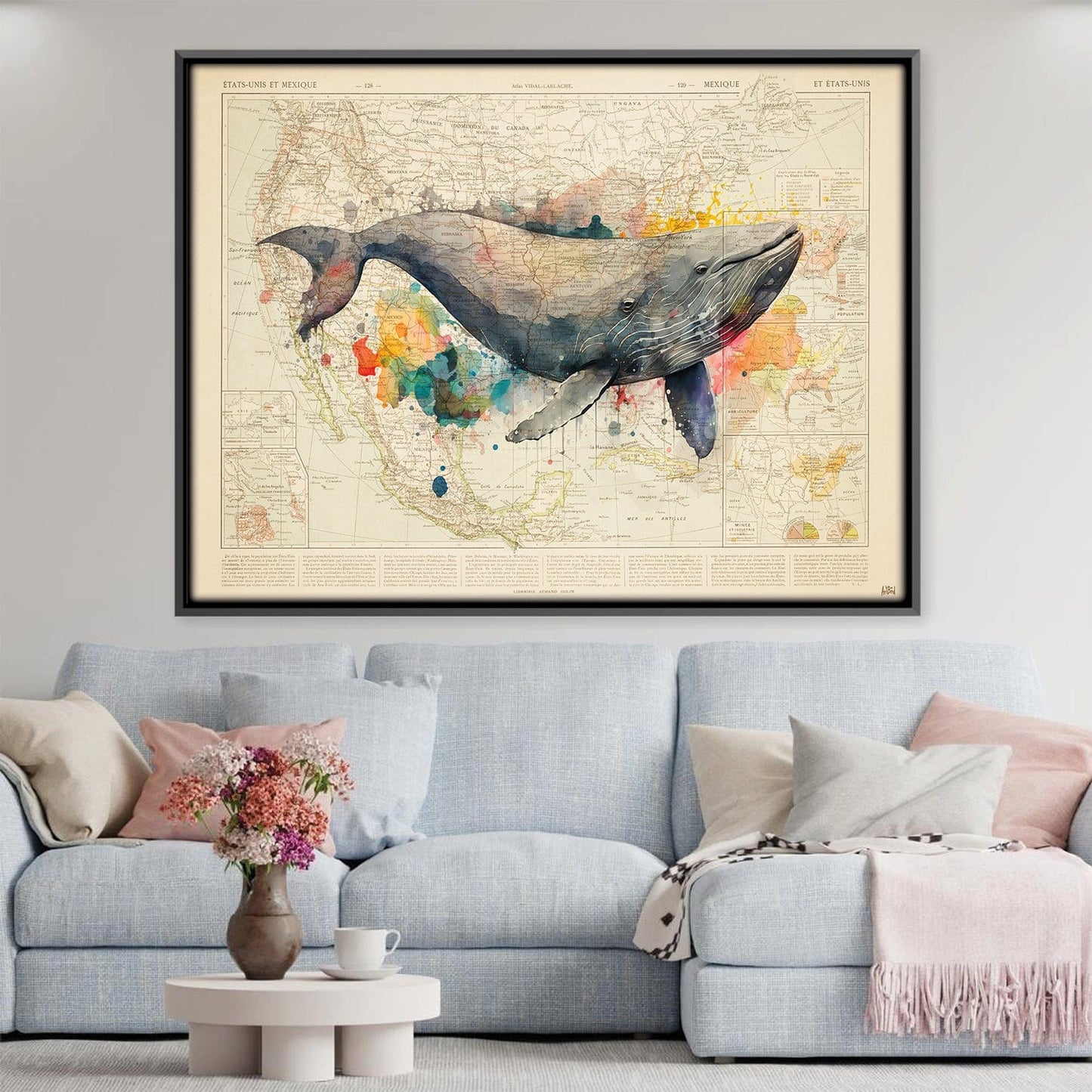 Whimsical Whale Art: Vibrant Ocean Scene Oil Painting for Home Decor