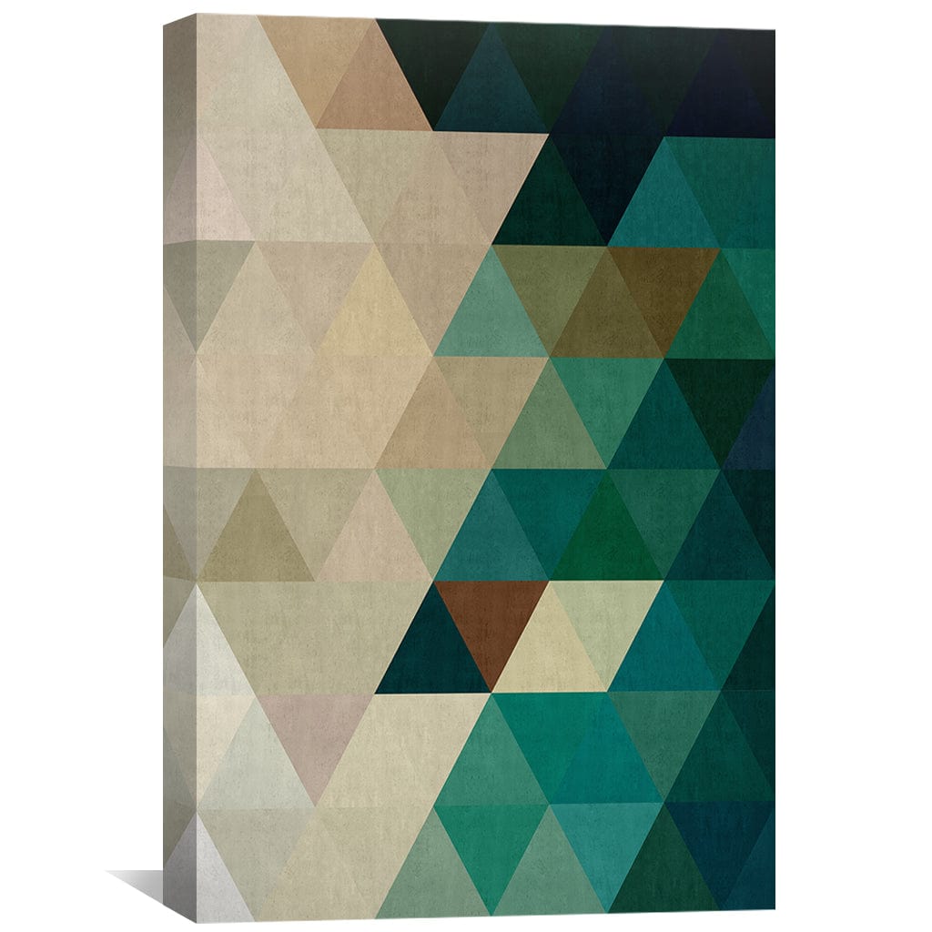 Geometric Abstract Oil Painting in Rich Green and Cream Tones for Modern Decor