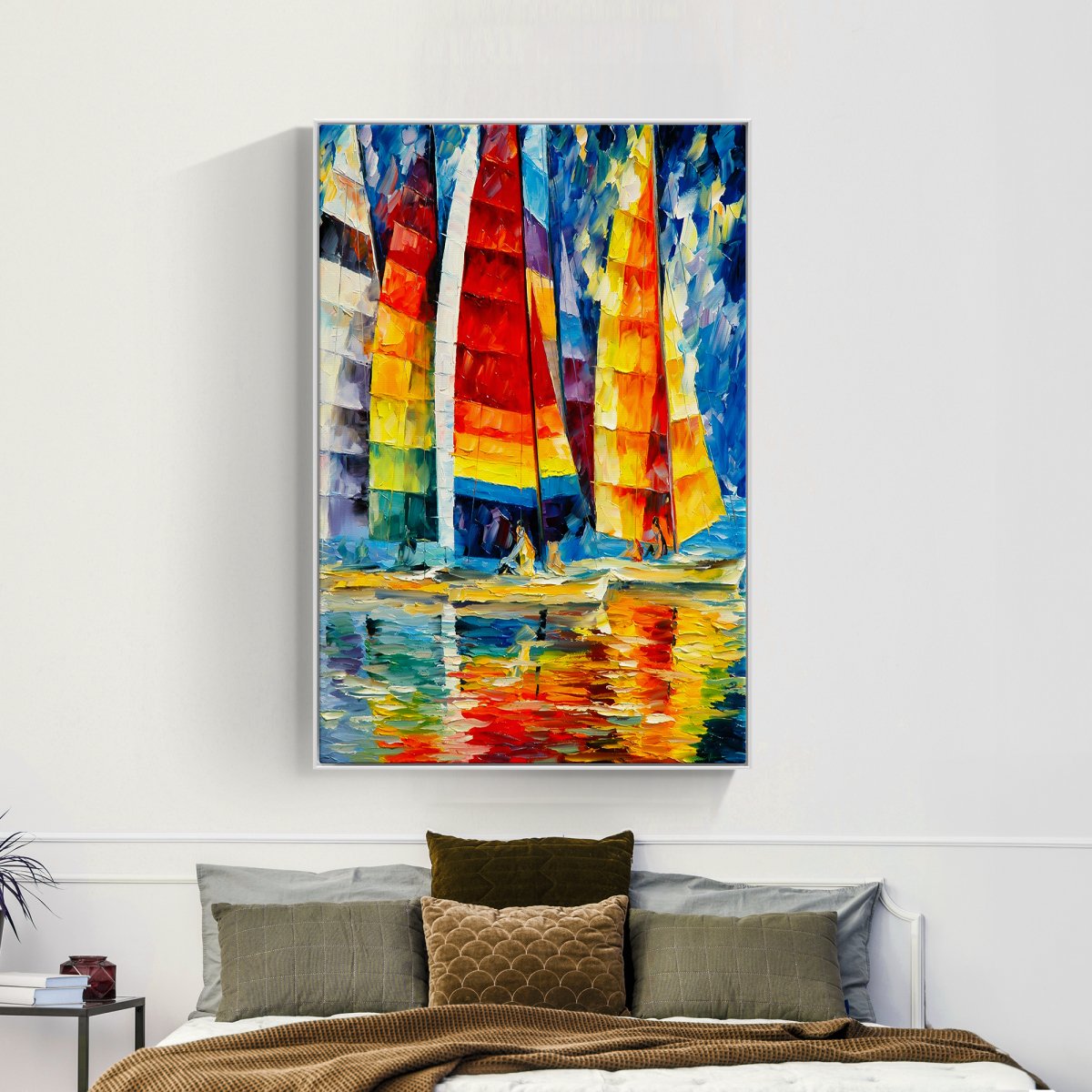 Vibrant Sailing Yachts in Colorful Waters - Stunning Oil Painting for Nautical Decor