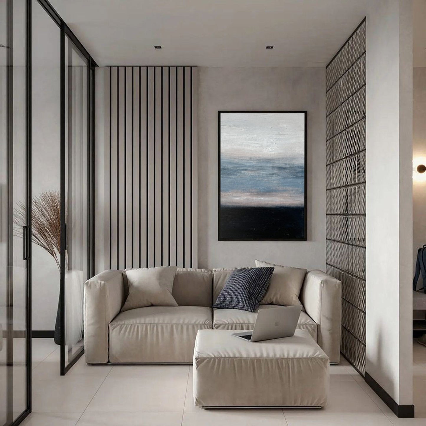 Contemporary Blue Abstract Oil Painting for Modern Home Decor