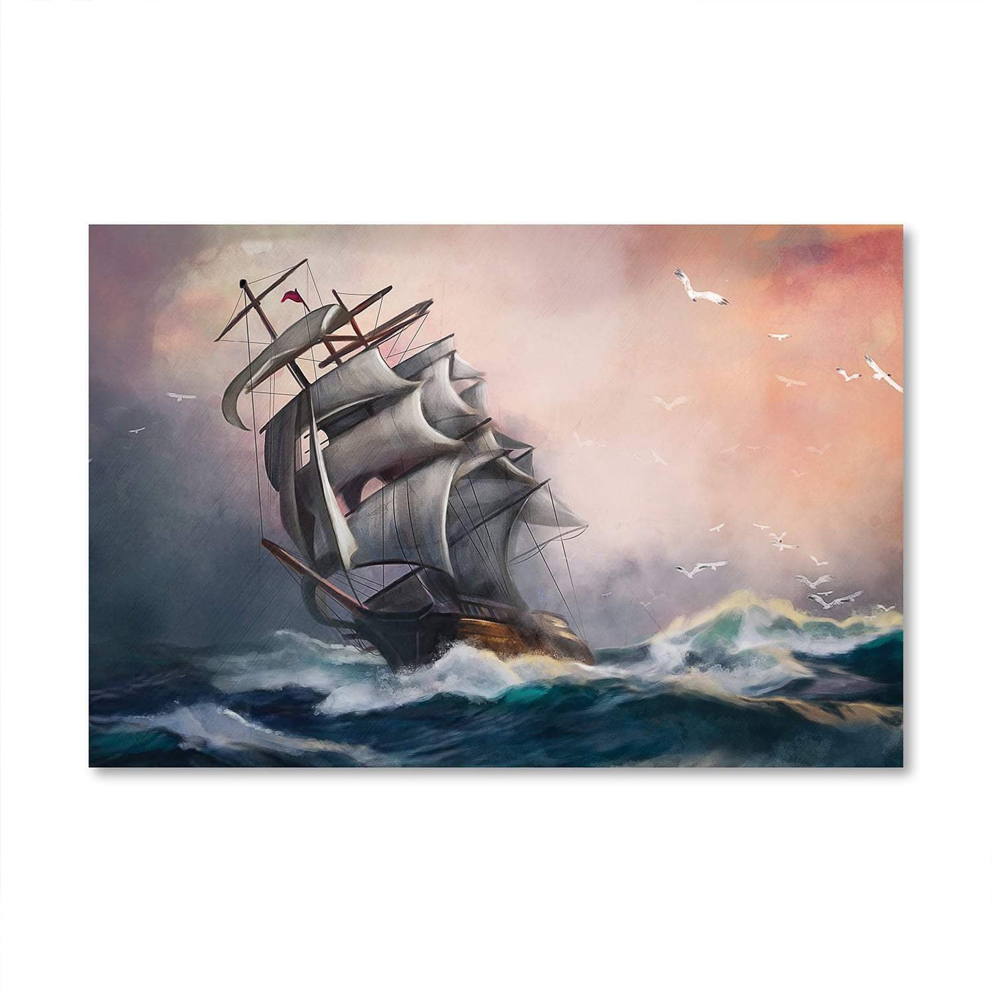 Majestic Sailing Ship on Stormy Seas - Dramatic Ocean Canvas Art