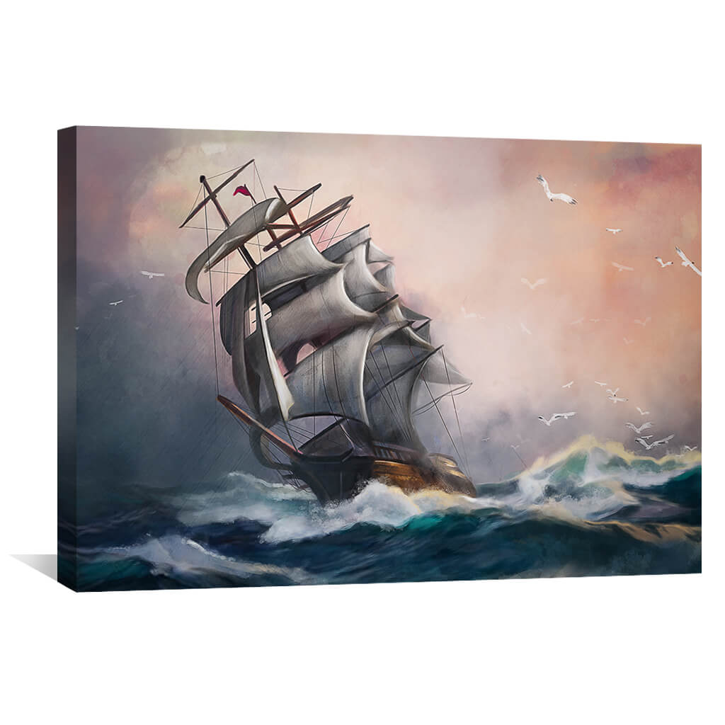 Majestic Sailing Ship on Stormy Seas - Dramatic Ocean Canvas Art