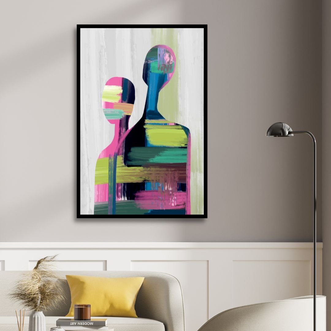 Colorful Contemporary Abstract Couple Oil Painting for Modern Home Decor