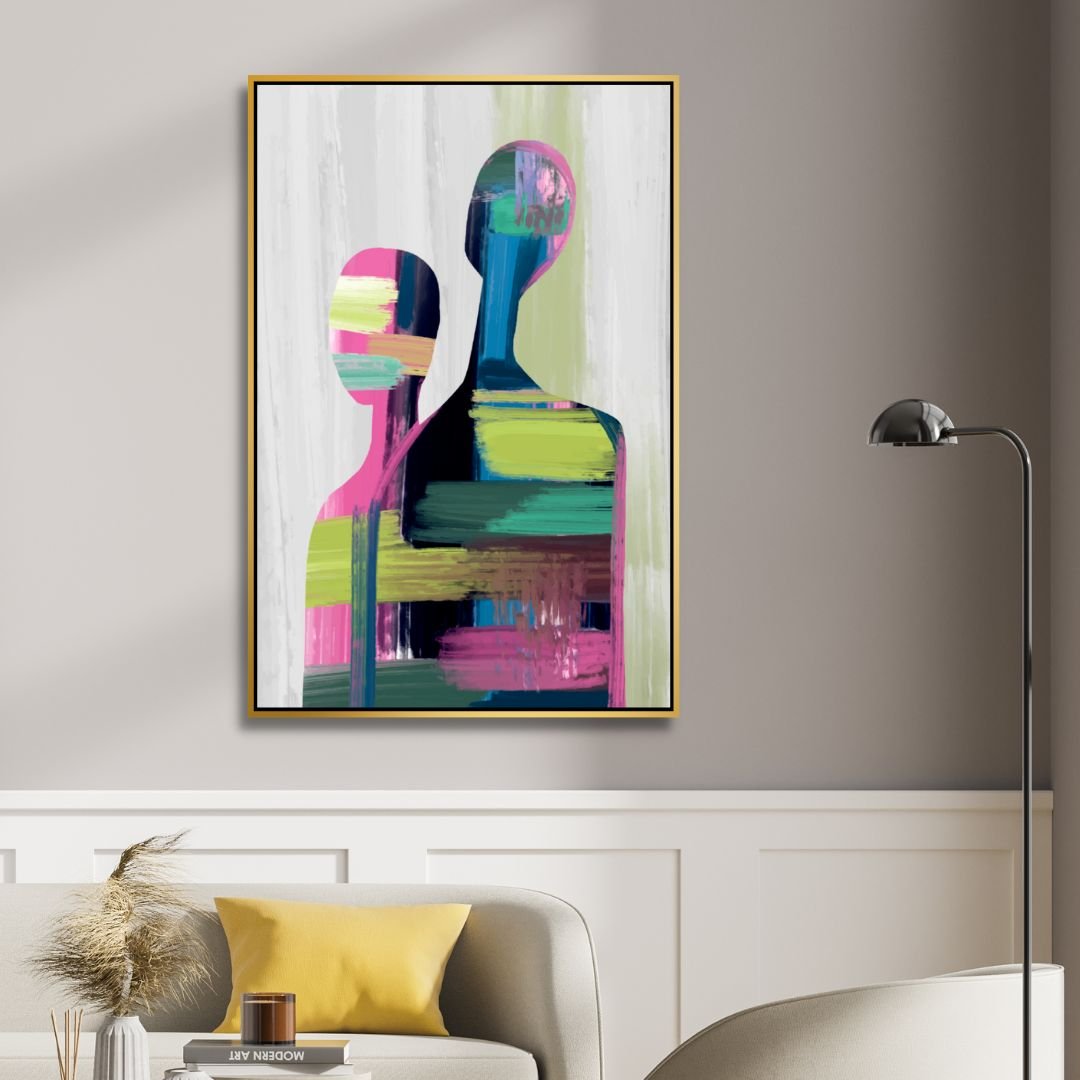 Colorful Contemporary Abstract Couple Oil Painting for Modern Home Decor