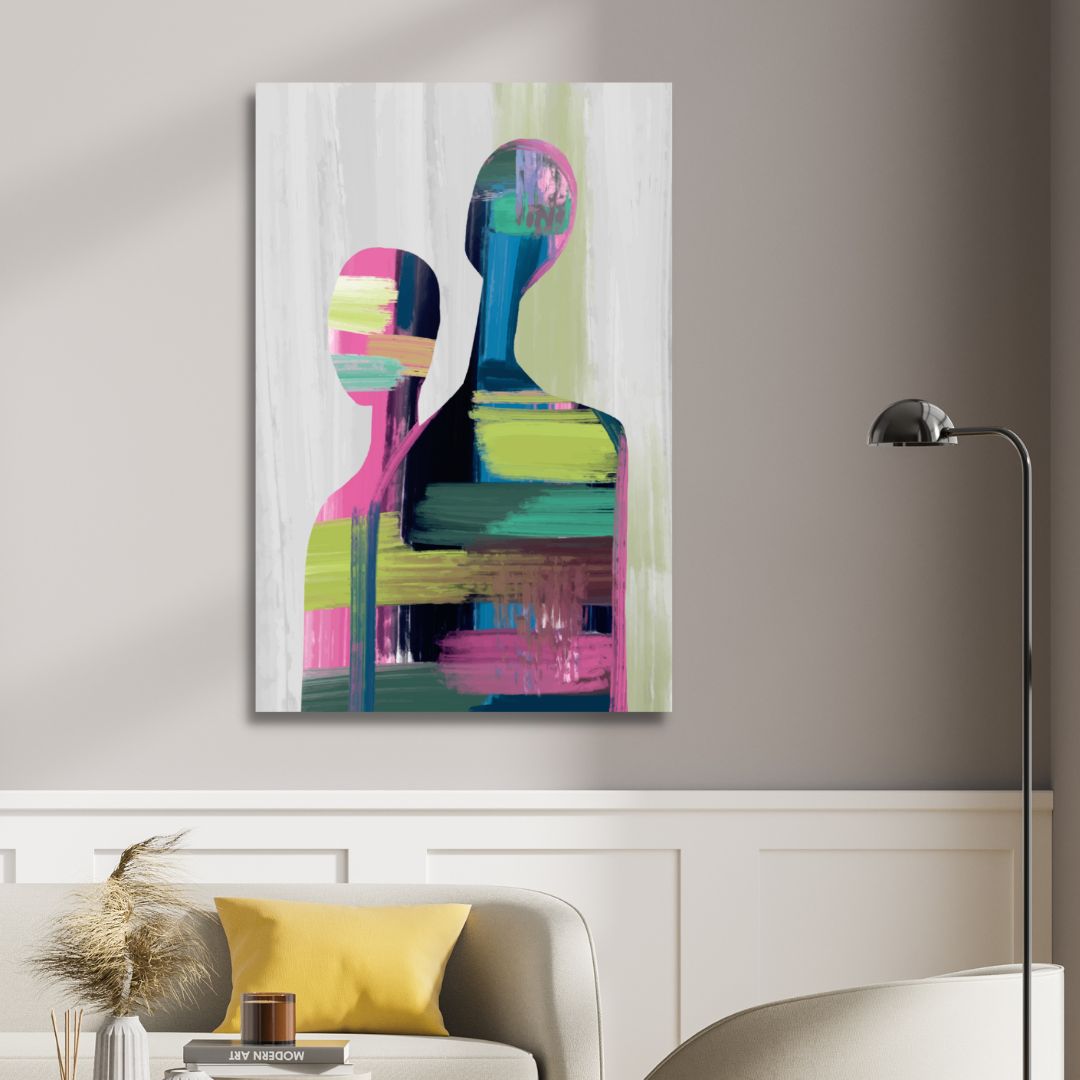 Colorful Contemporary Abstract Couple Oil Painting for Modern Home Decor
