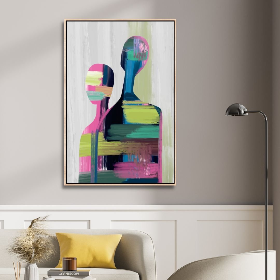 Colorful Contemporary Abstract Couple Oil Painting for Modern Home Decor